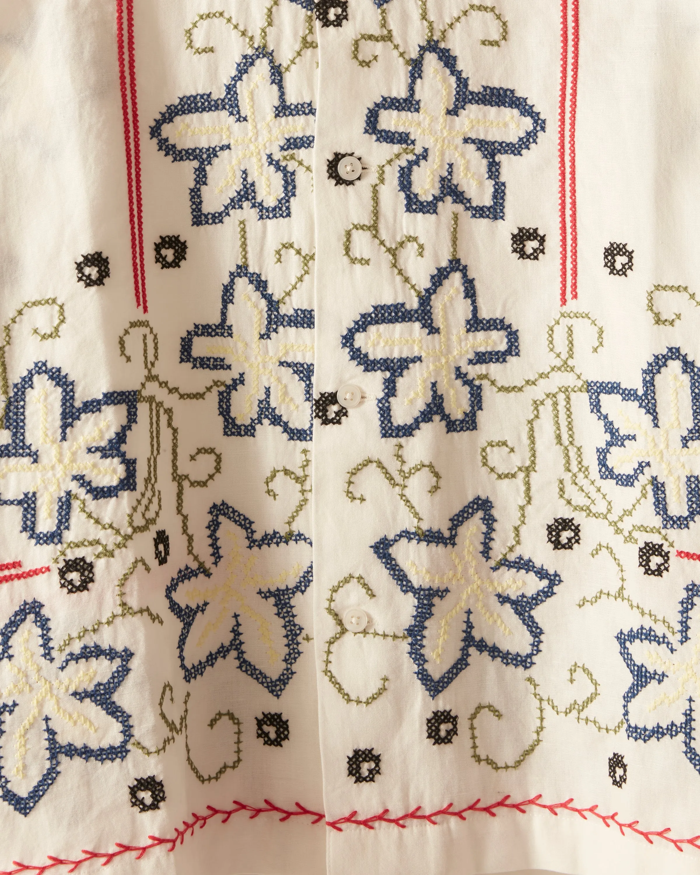 Cornflower Cross Stitch Short Sleeve Shirt sold by BODE product image thumbnail 3
