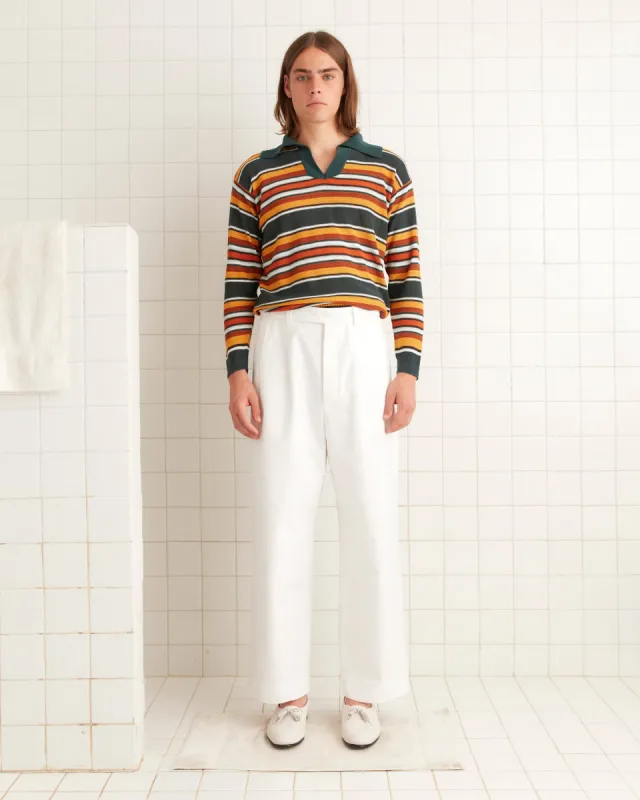 Parakeet Stripe Long Sleeve Boxy Polo made by BODE
