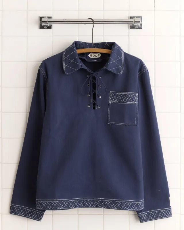 Embroidered Knolly Brook Pullover - Indigo sold by BODE