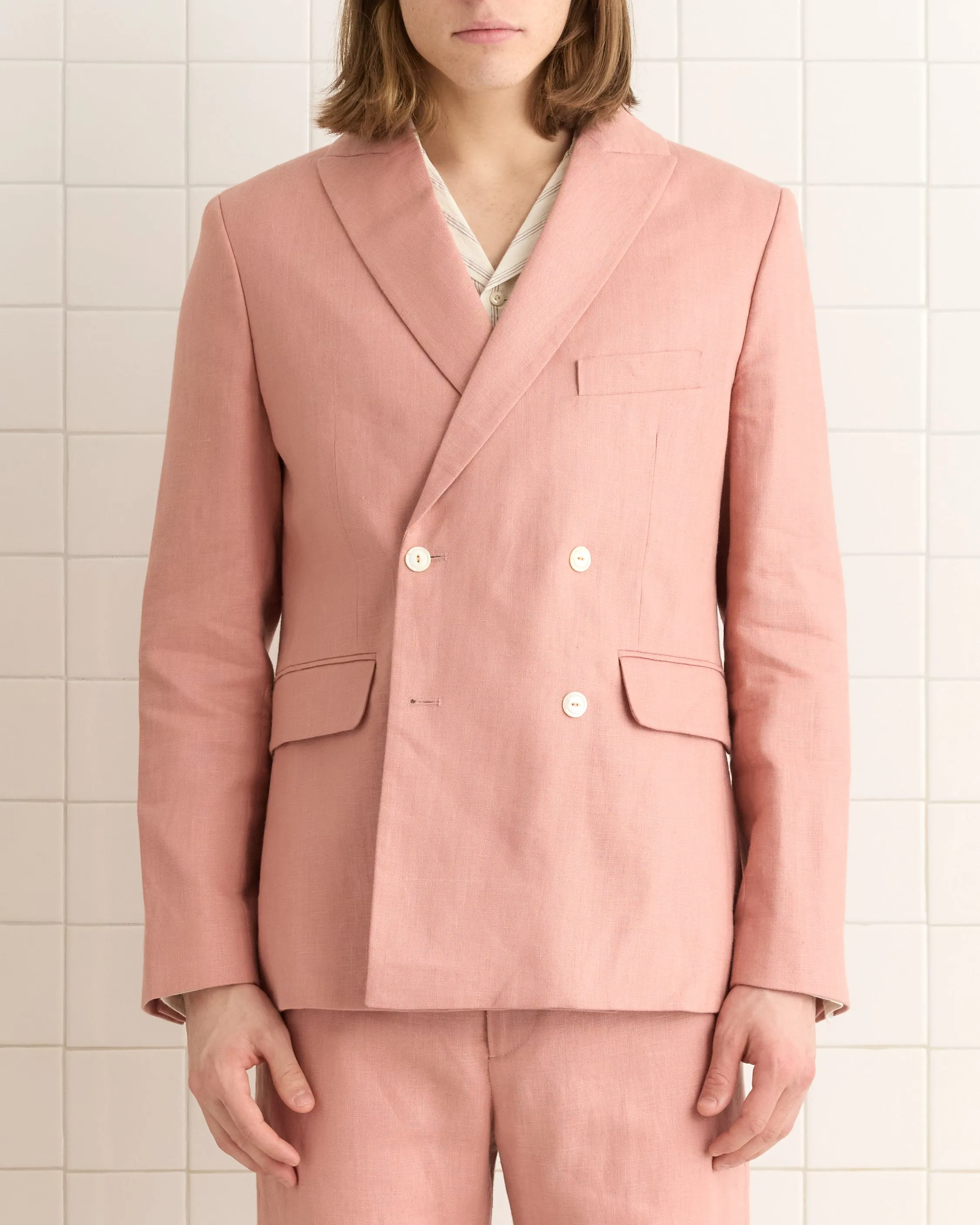 Lightweight Linen Double-Breasted Suit Jacket - Pink sold by BODE product image thumbnail 2