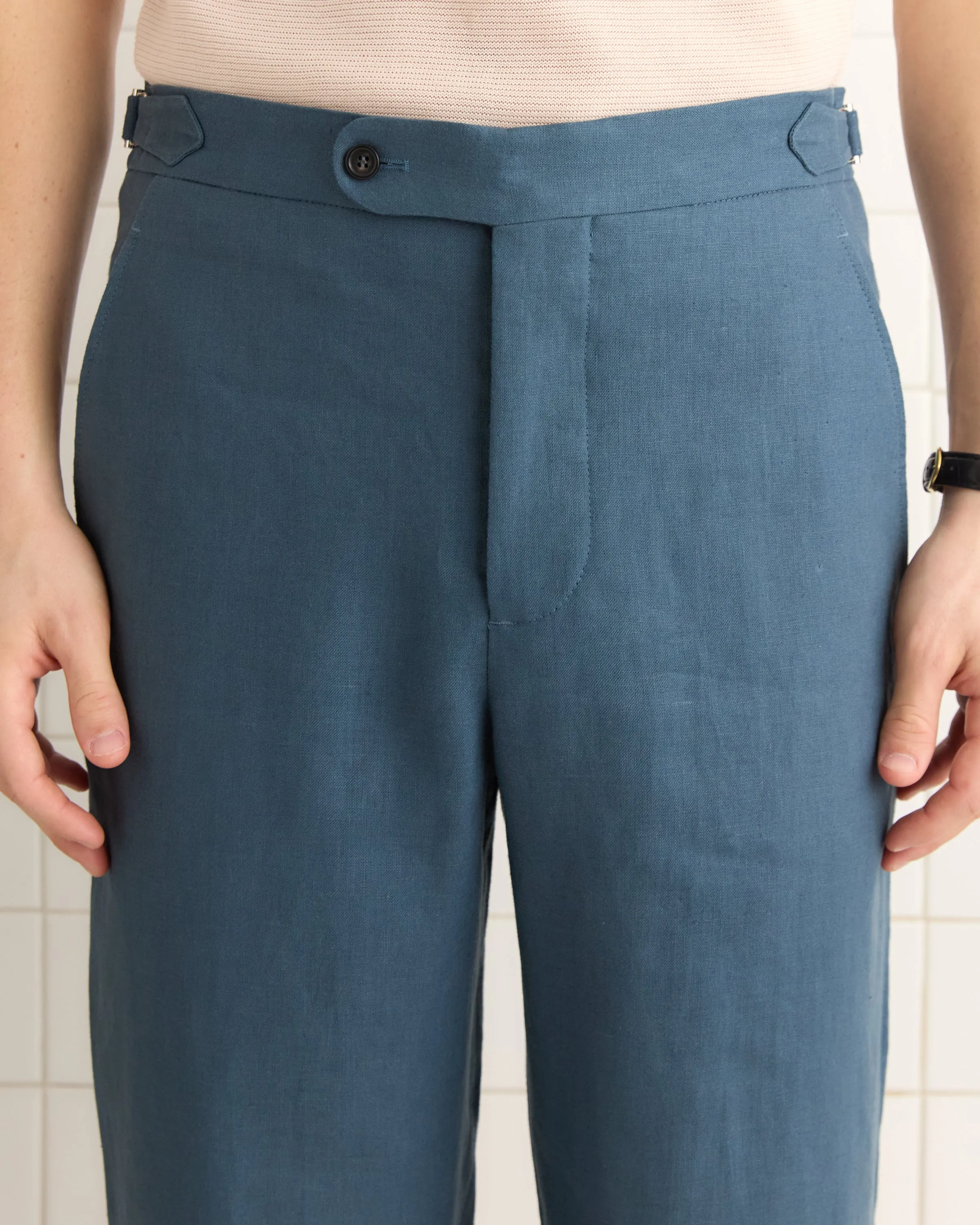 Lightweight Linen Side-Buckle Trousers - Teal sold by BODE product image thumbnail 2