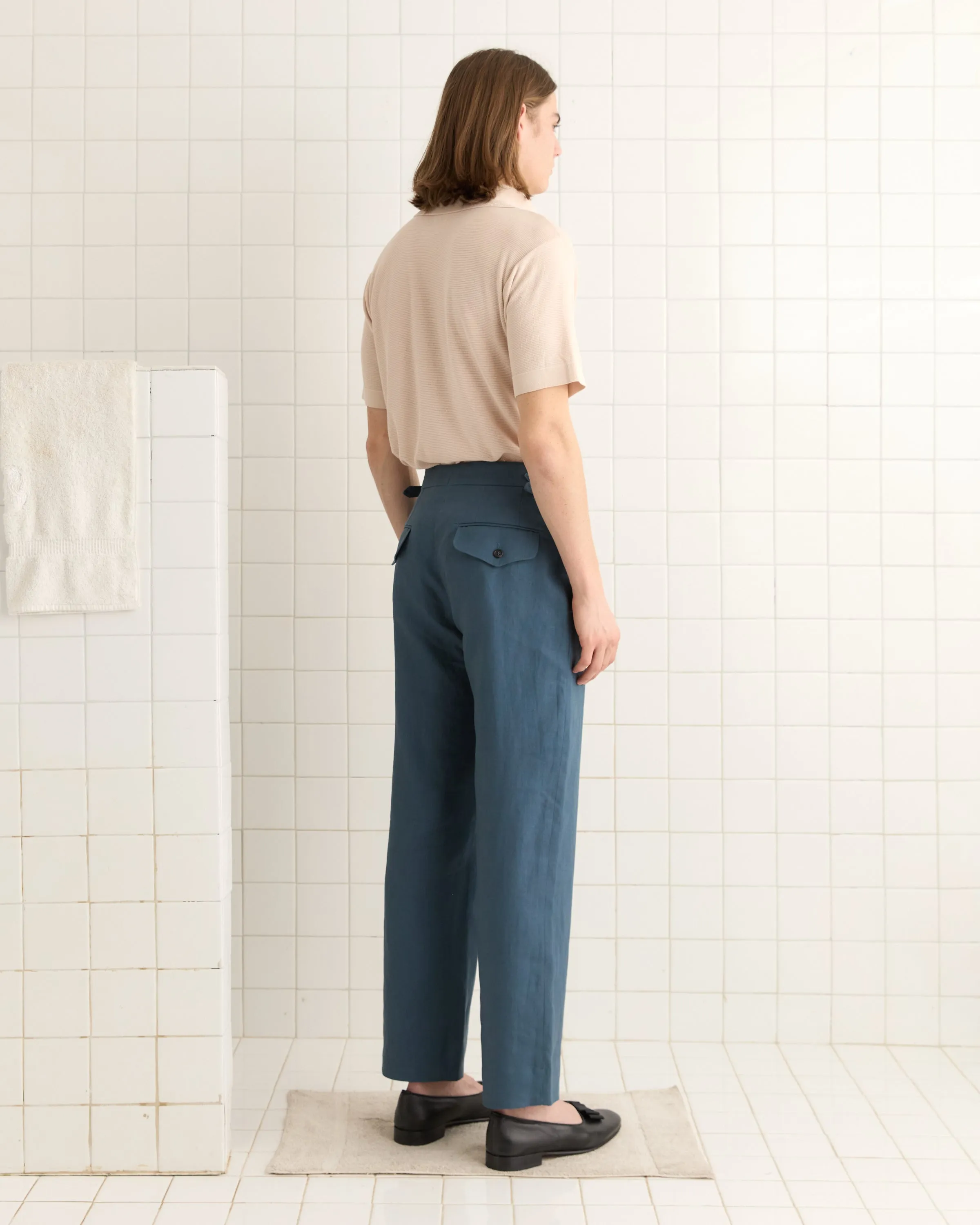 Lightweight Linen Side-Buckle Trousers - Teal sold by BODE product image thumbnail 3