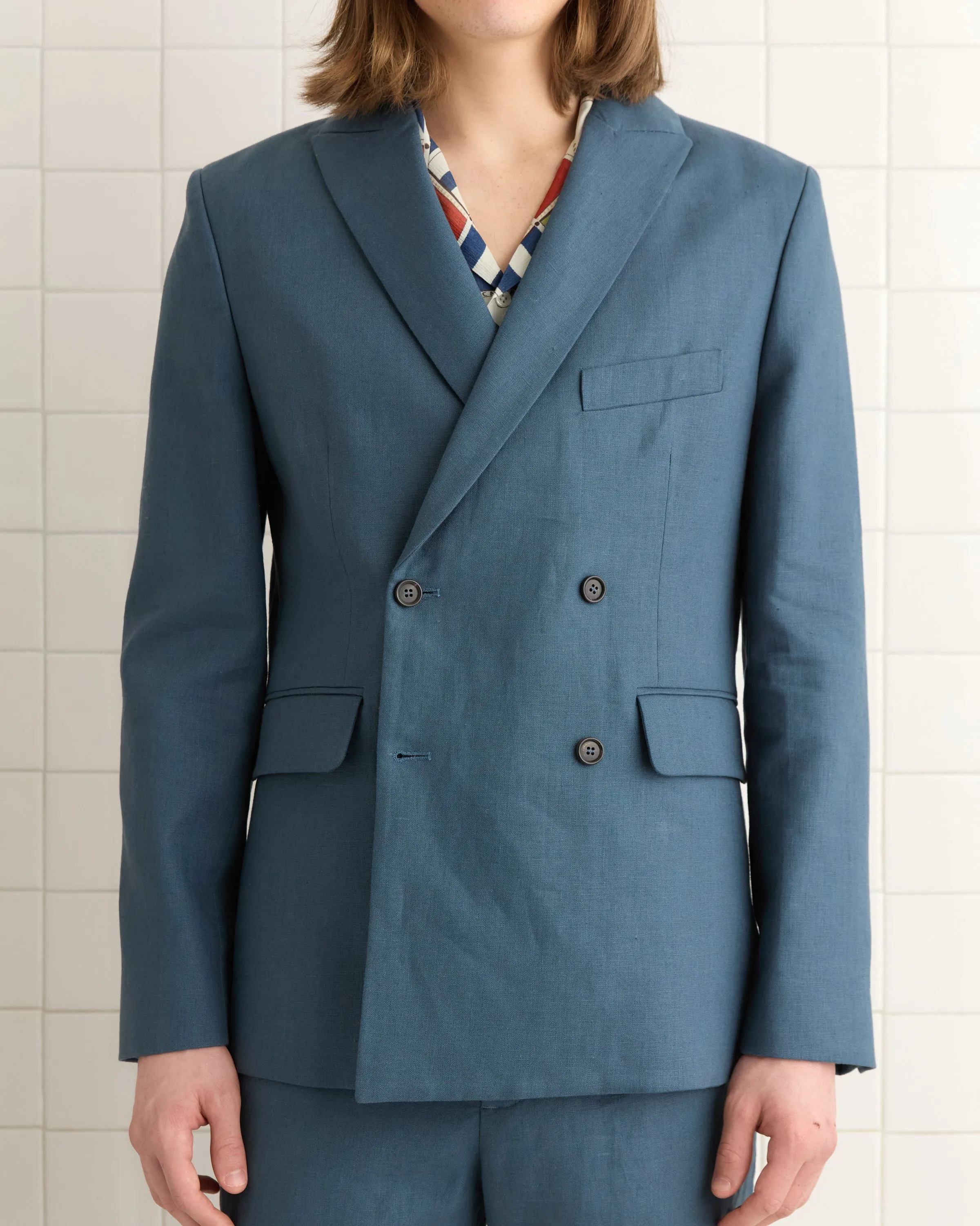 Lightweight Linen Double-Breasted Suit Jacket - Teal sold by BODE product image thumbnail 2