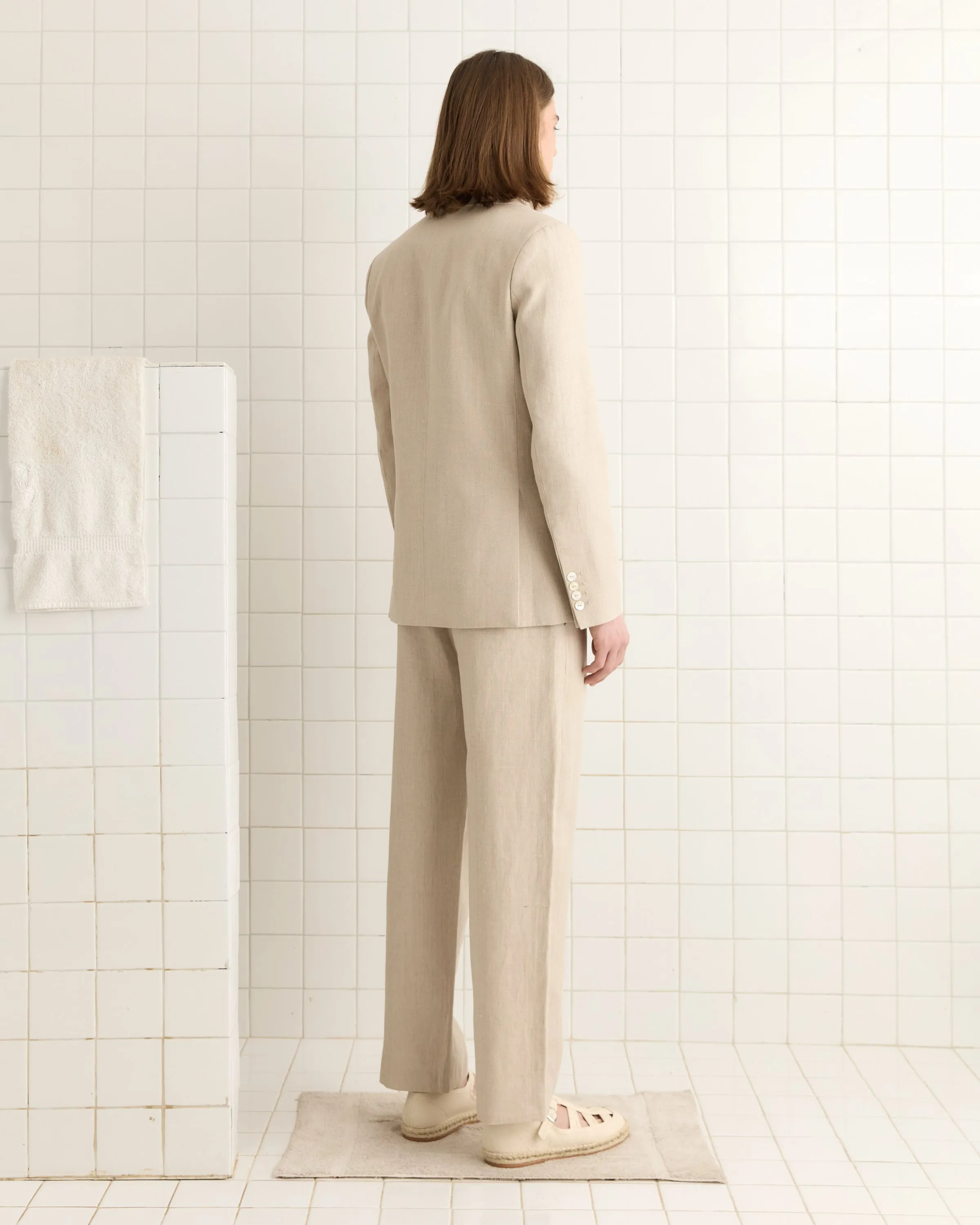 Lightweight Linen Double-Breasted Suit Jacket - Wheat sold by BODE product image thumbnail 3