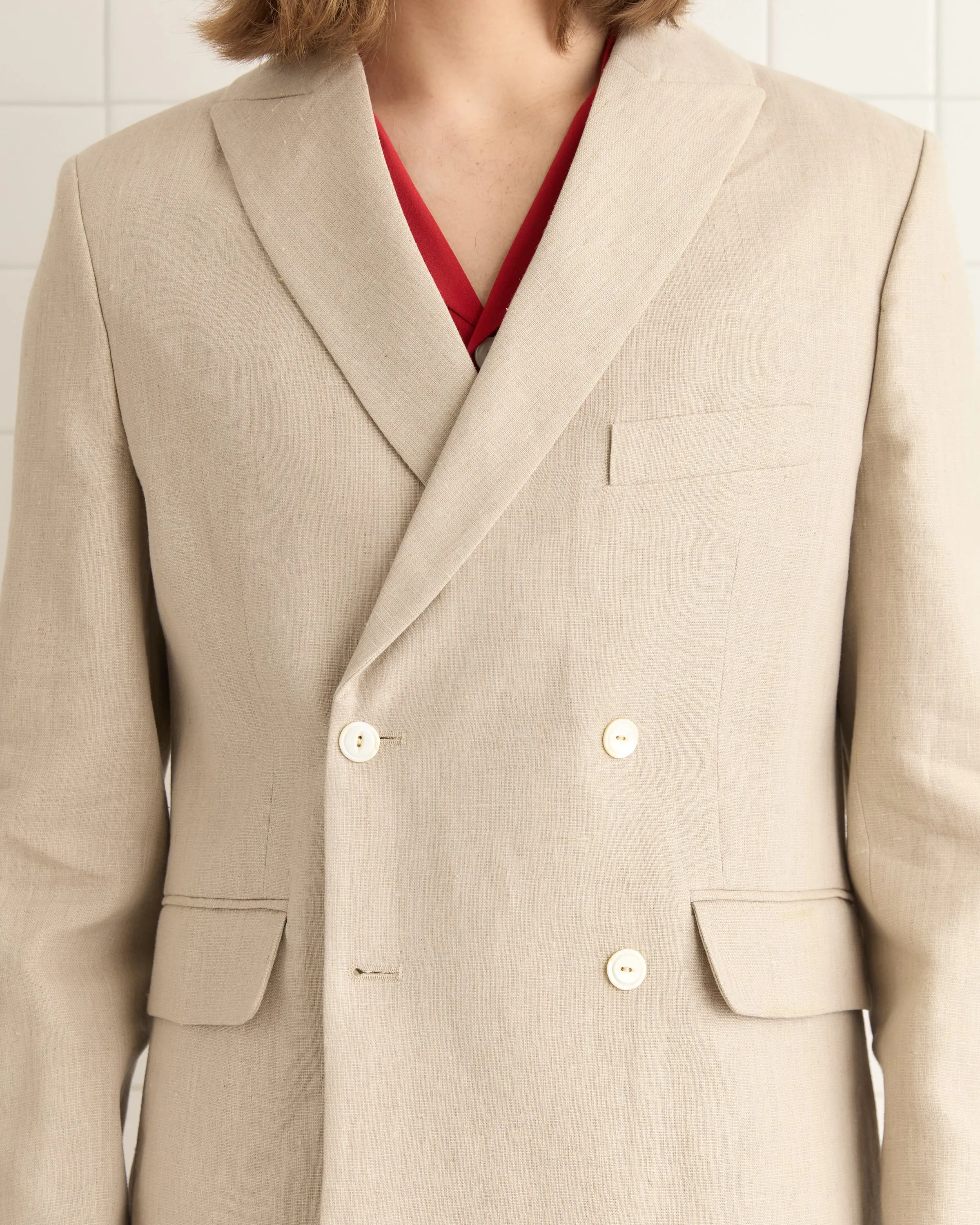 Lightweight Linen Double-Breasted Suit Jacket - Wheat sold by BODE product image thumbnail 2