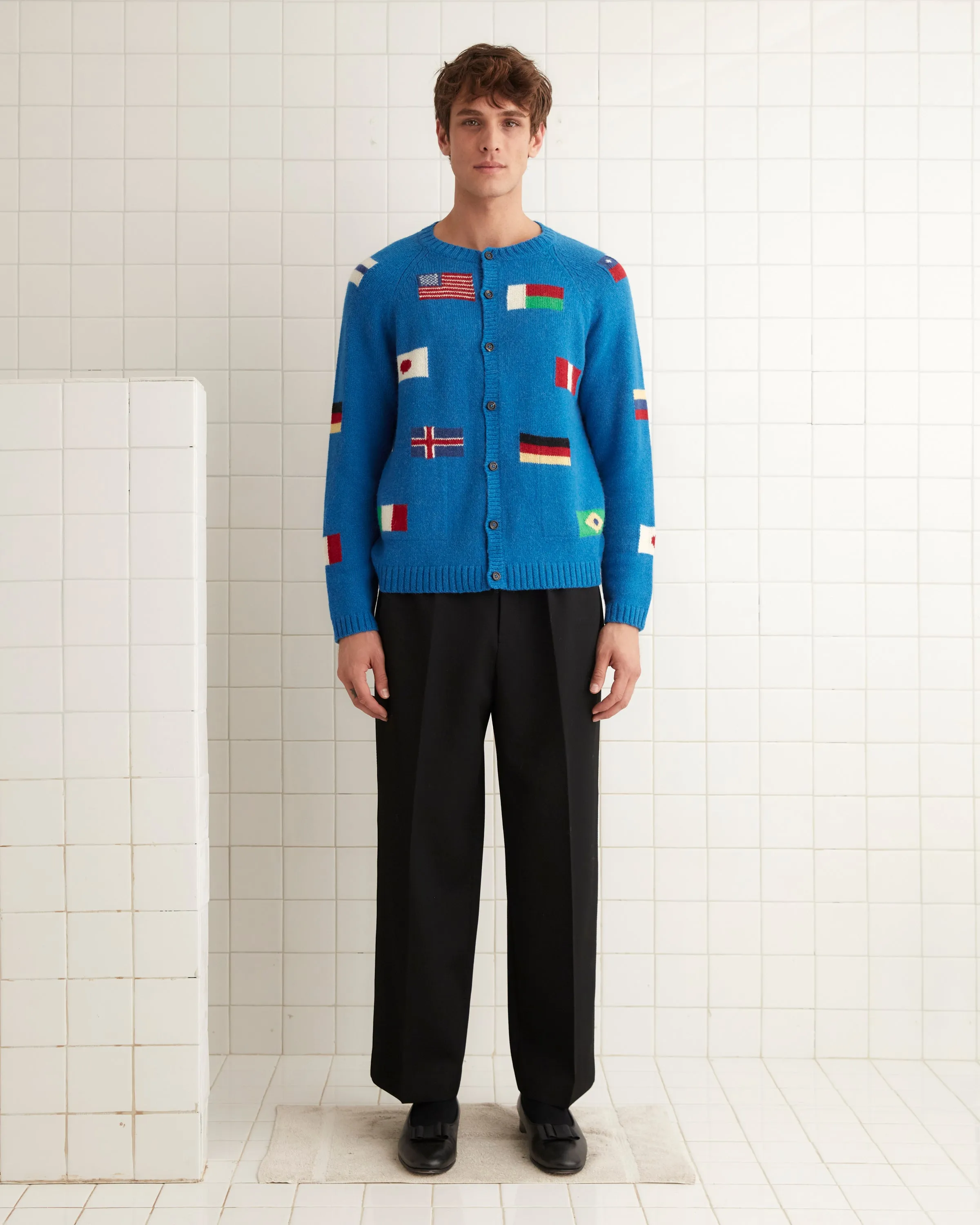 Round-the-World Cardigan - Blue sold by BODE