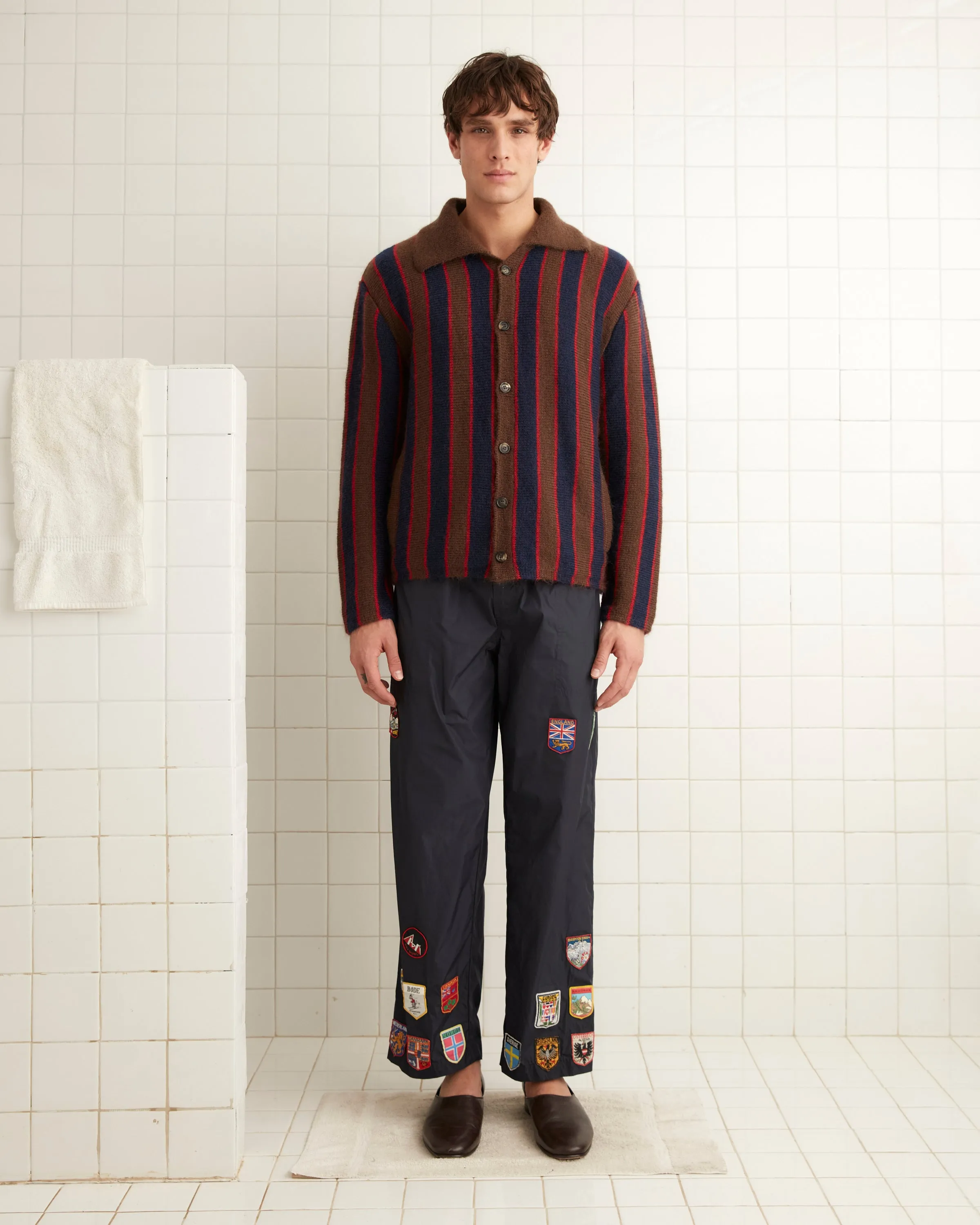 Mohair Stripe Cardigan - Navy/Brown sold by BODE