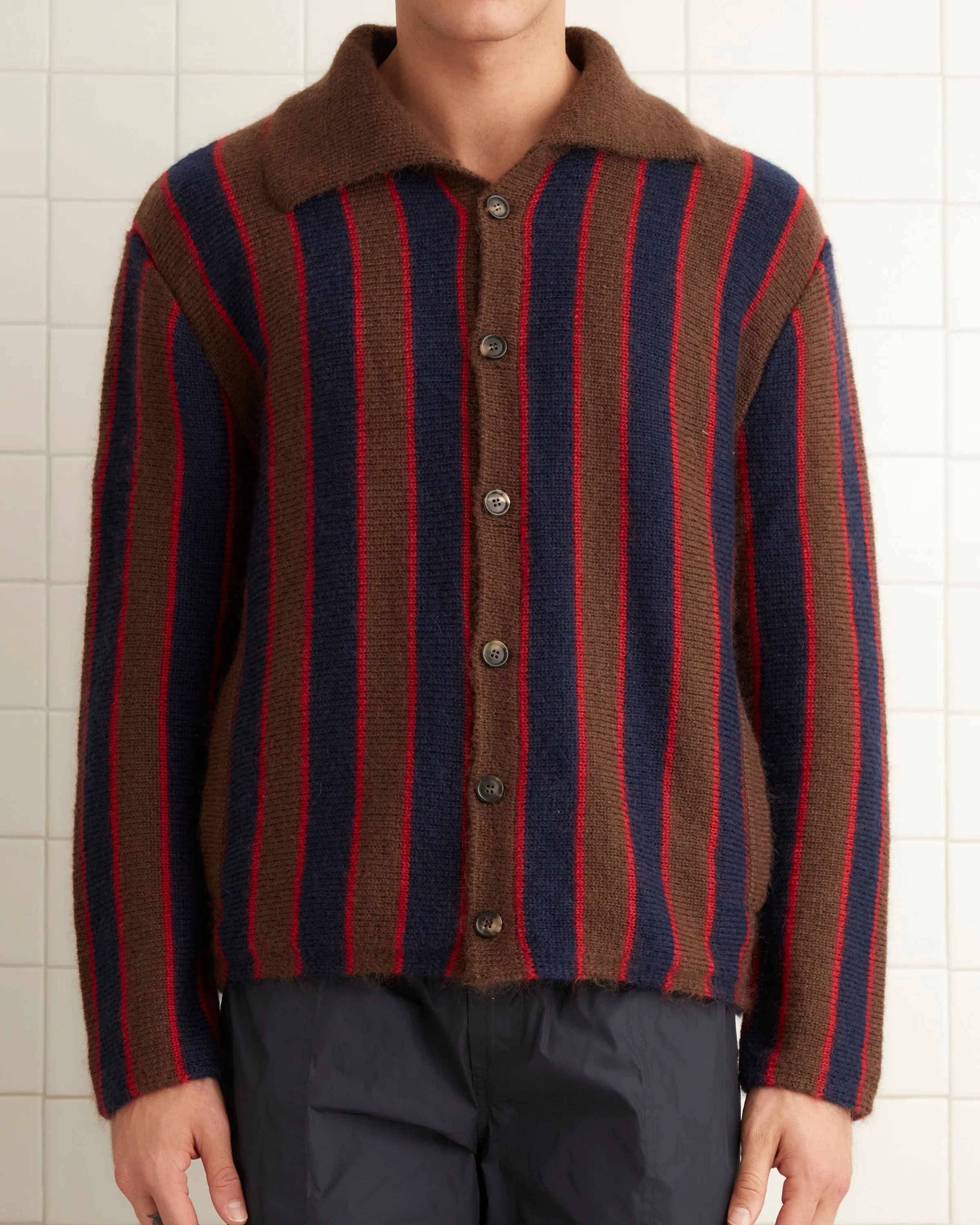 Mohair Stripe Cardigan - Navy/Brown sold by BODE product image thumbnail 2