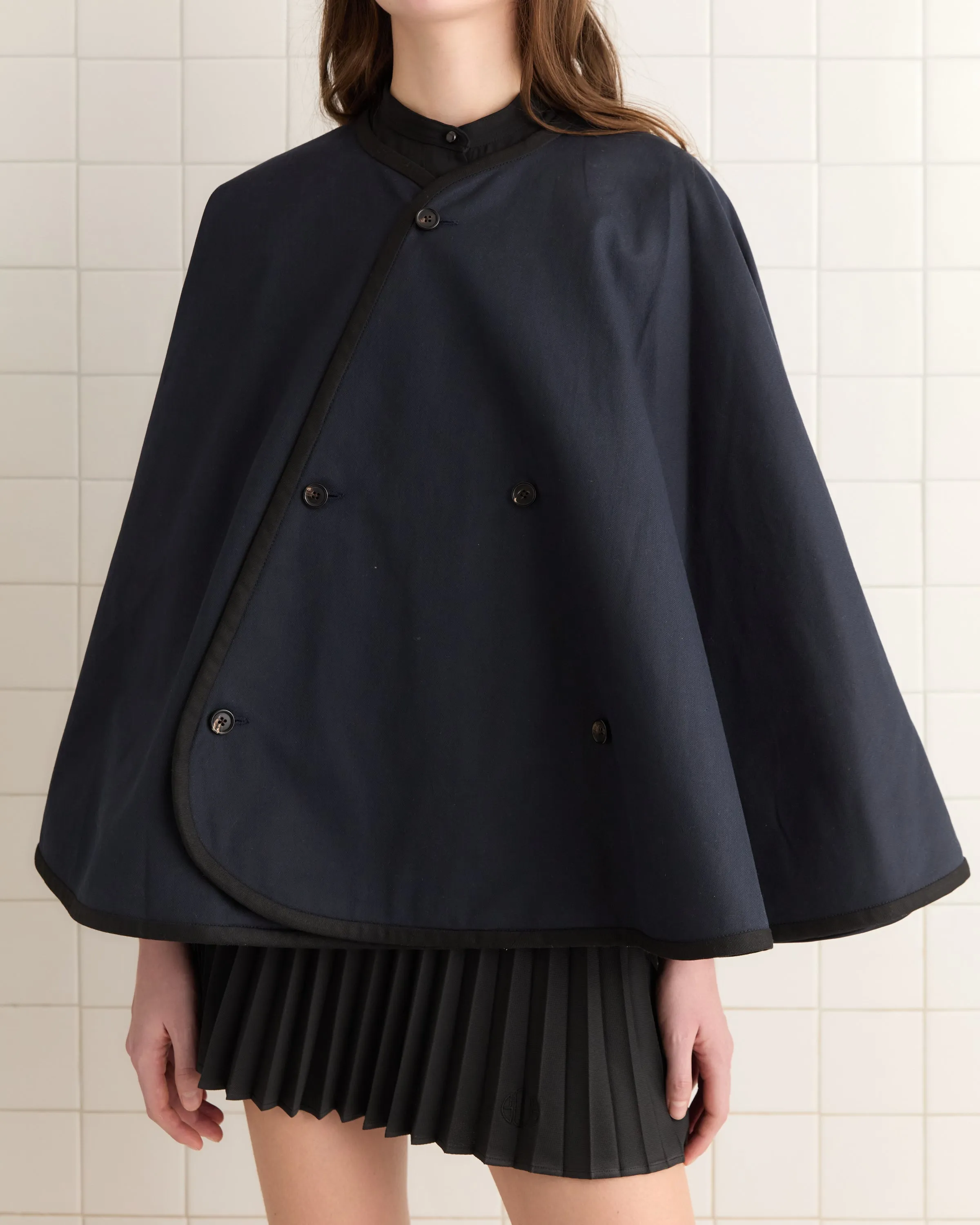 Waxed Herringbone Rain Cape - Navy sold by BODE product image thumbnail 2