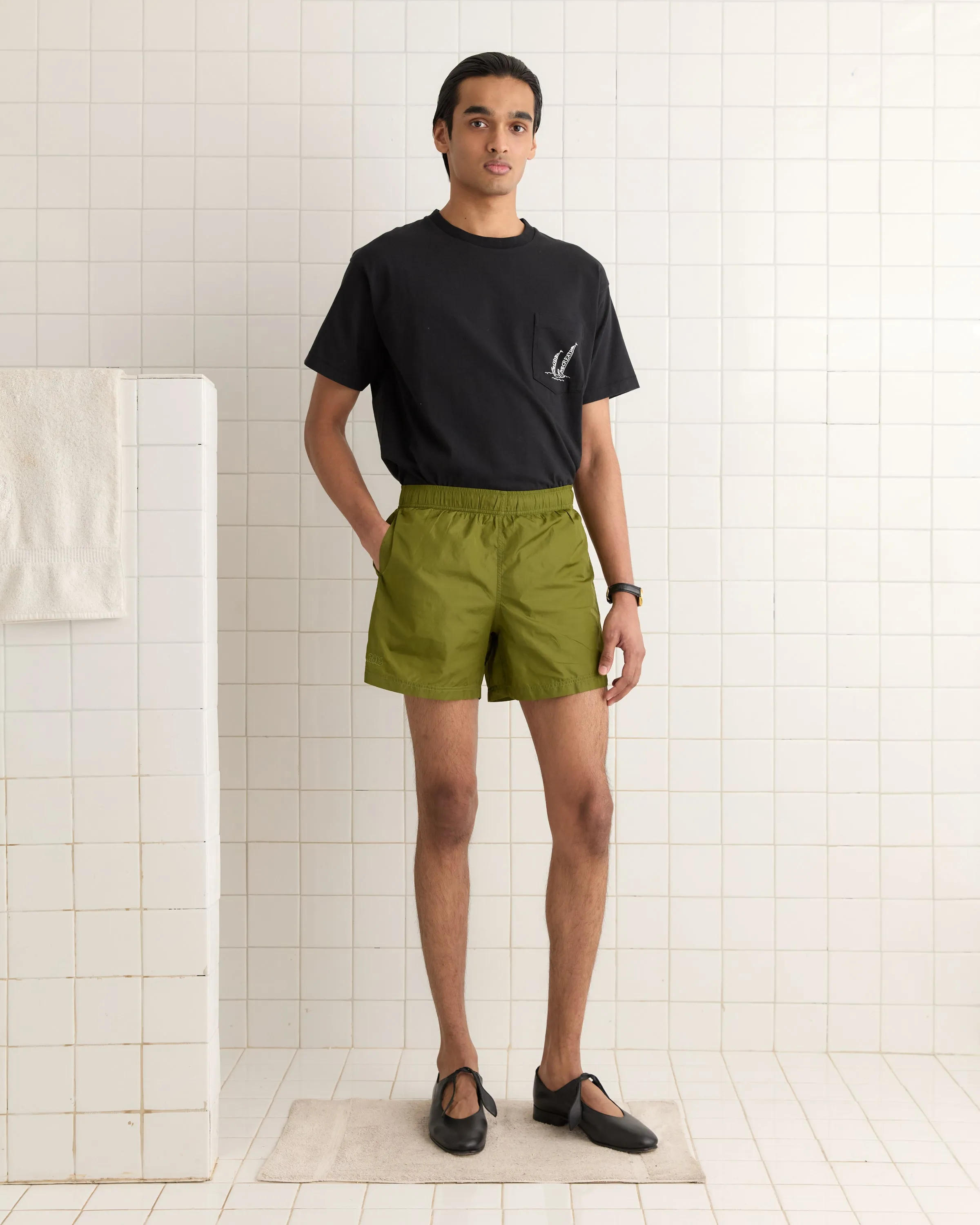 Nylon Track Shorts - Olive sold by BODE