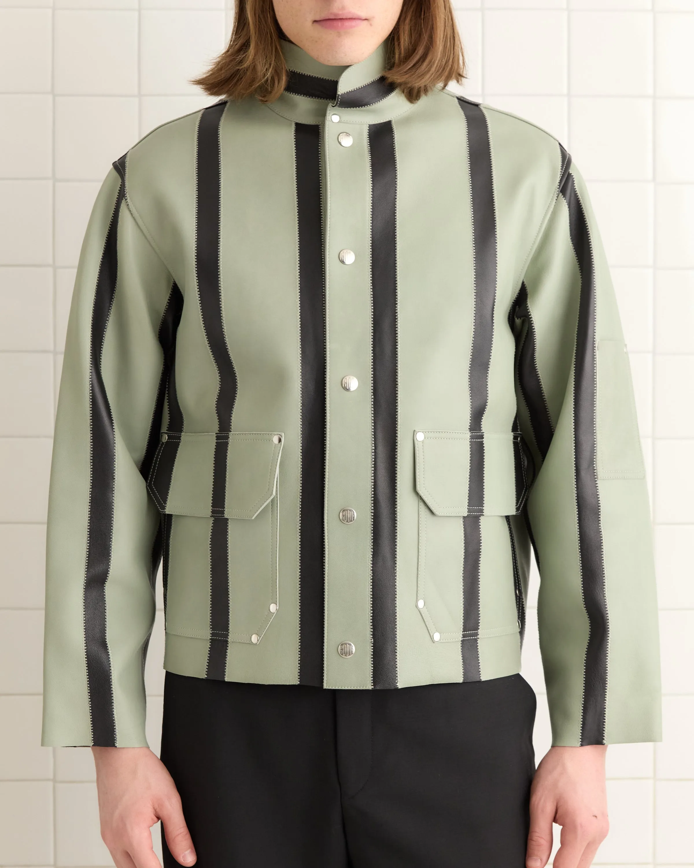Seafoam Stripe Welding Jacket - Seafoam/Black sold by BODE product image thumbnail 2