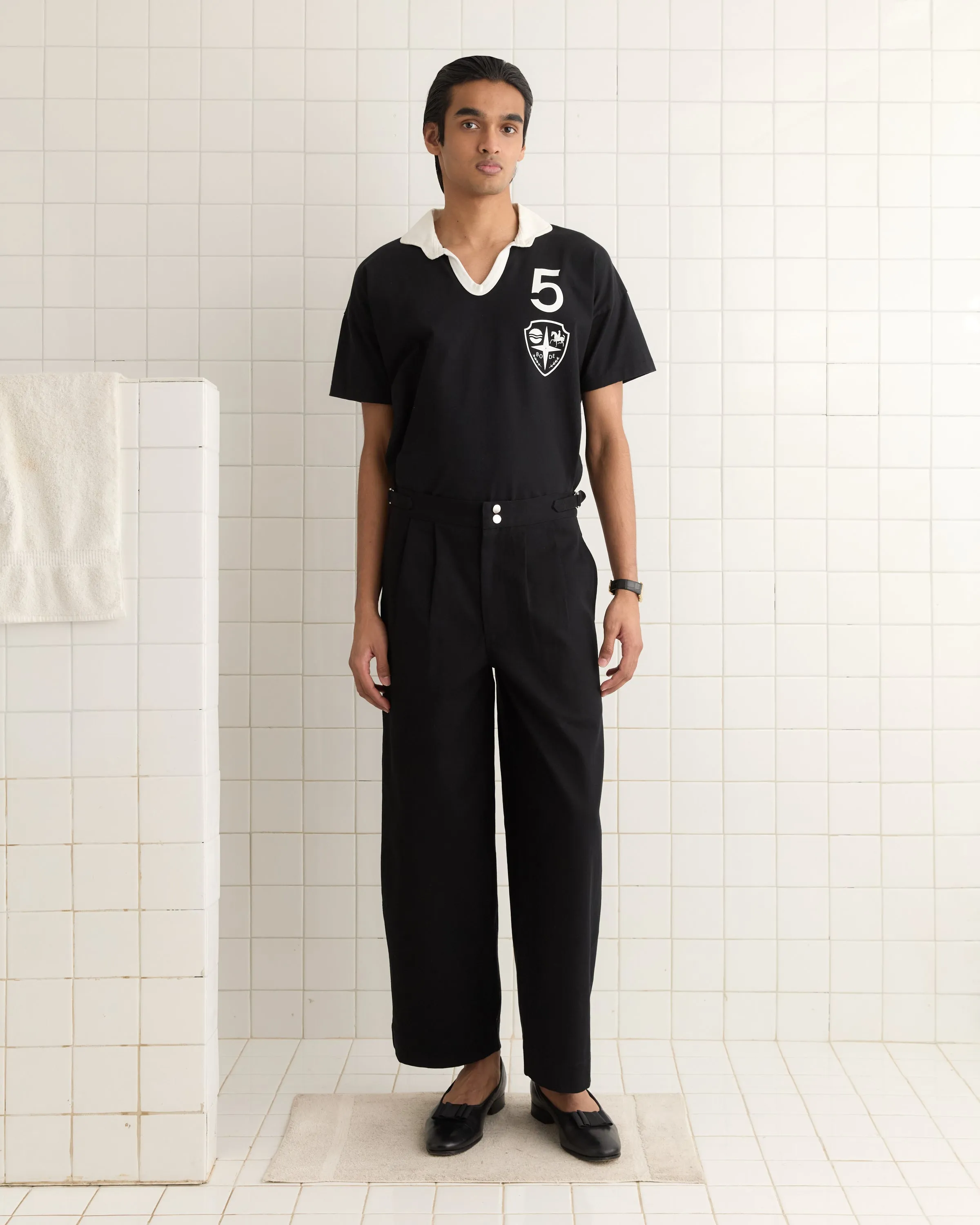 Wide Leg Snap Trousers - Black sold by BODE