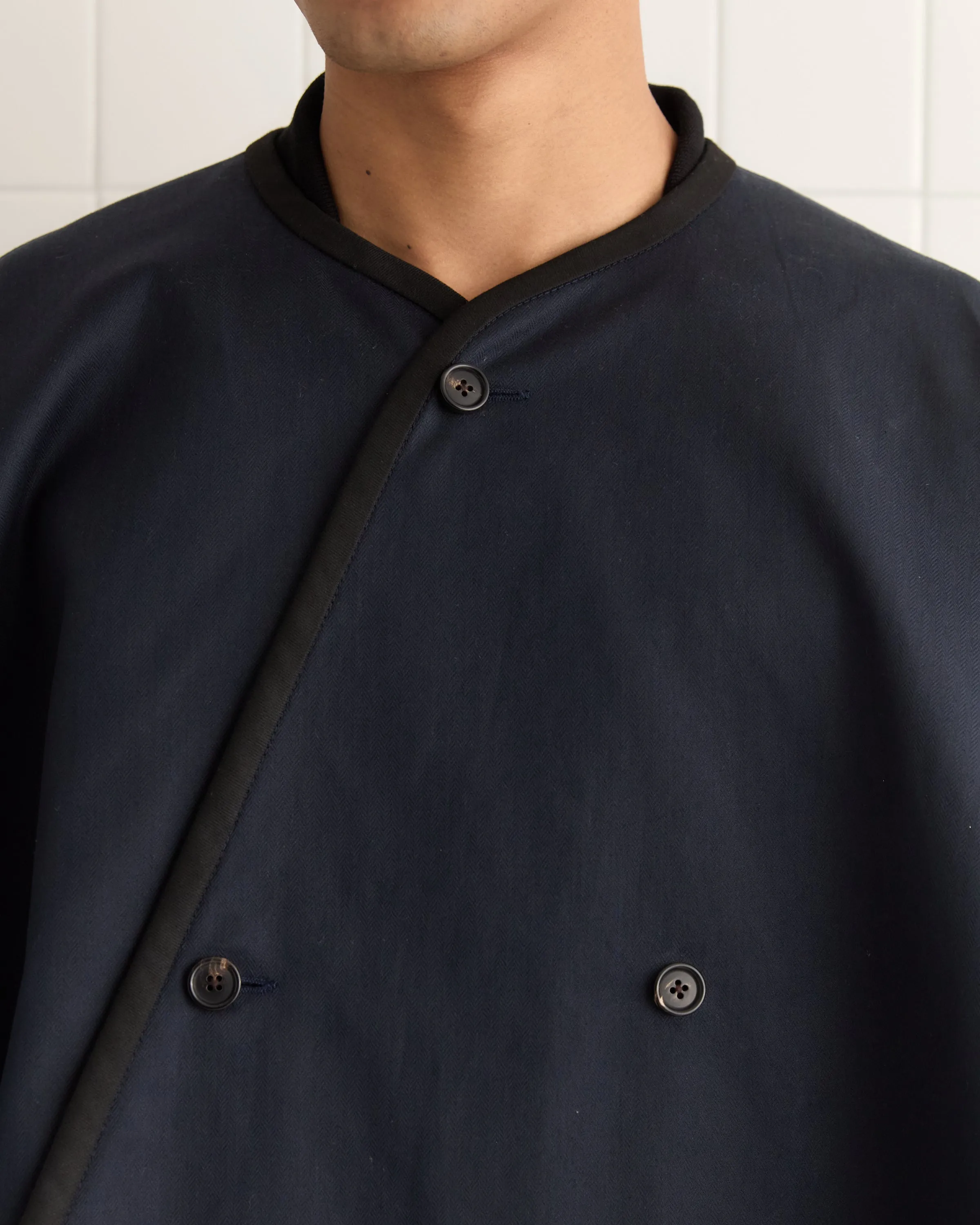 Waxed Herringbone Rain Cape - Navy sold by BODE product image thumbnail 2