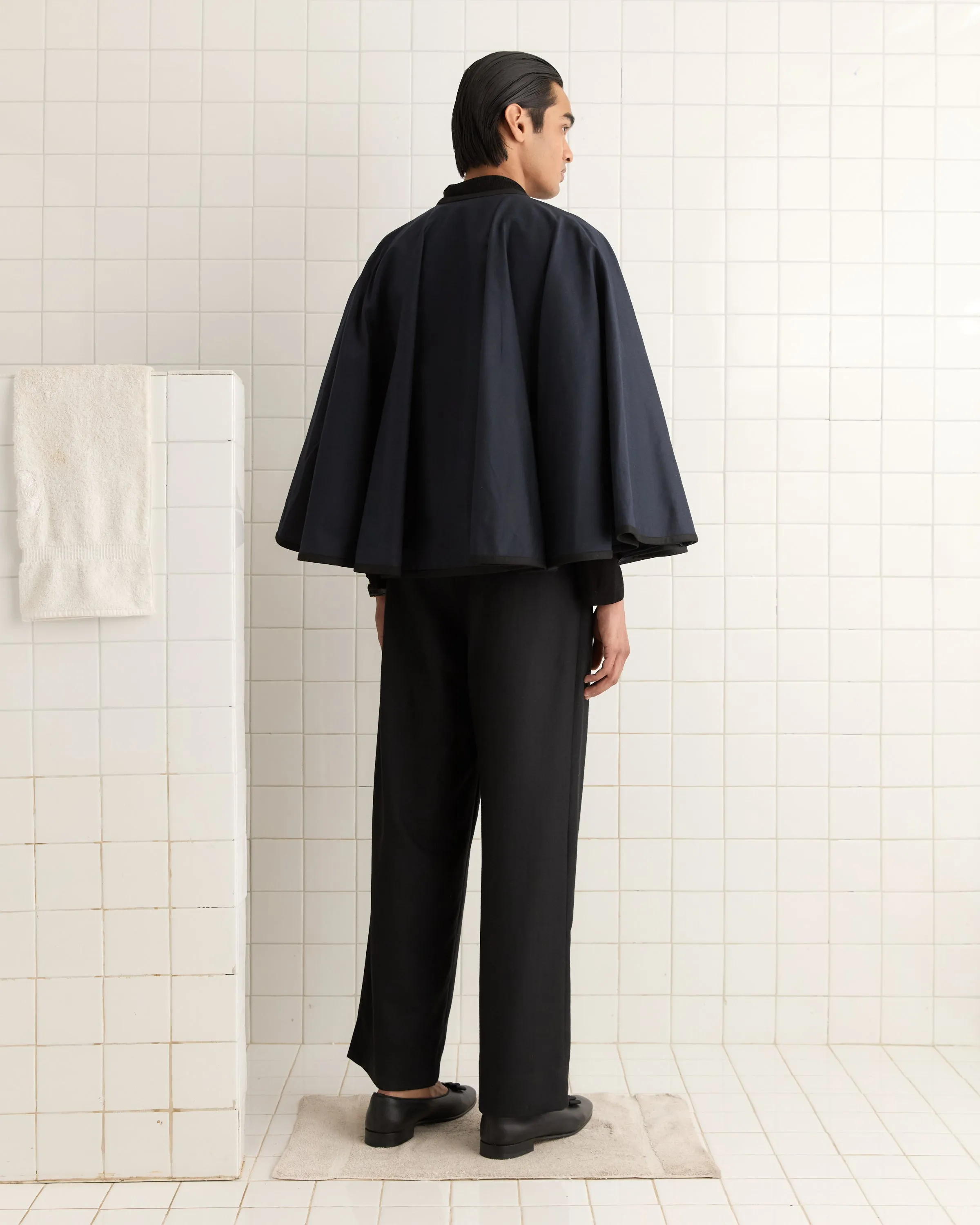 Waxed Herringbone Rain Cape - Navy sold by BODE product image thumbnail 3