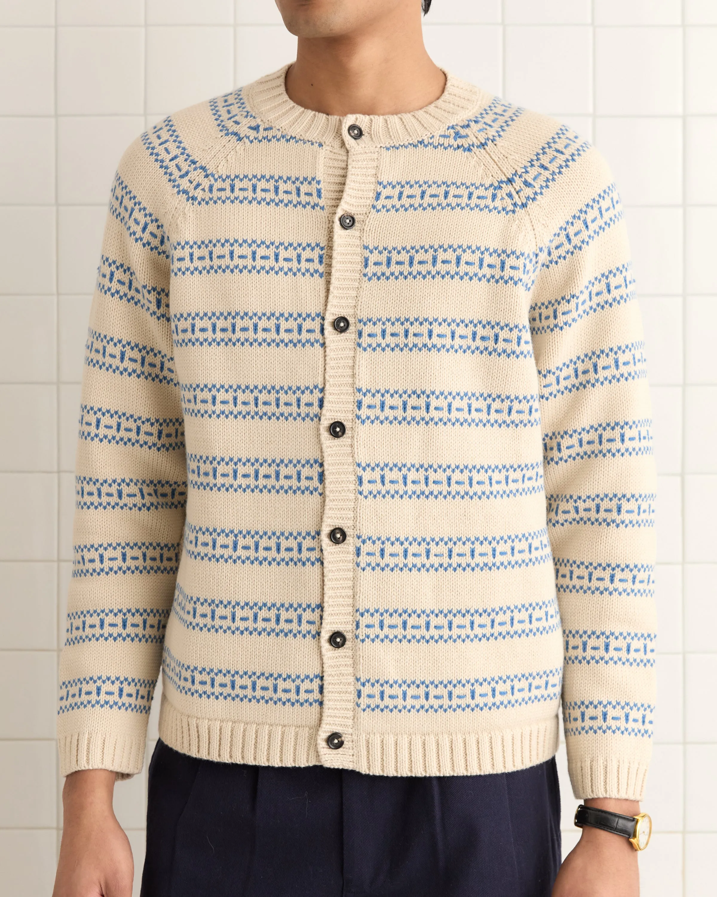 Meandering Stripe Cardigan - Cream sold by BODE product image thumbnail 2