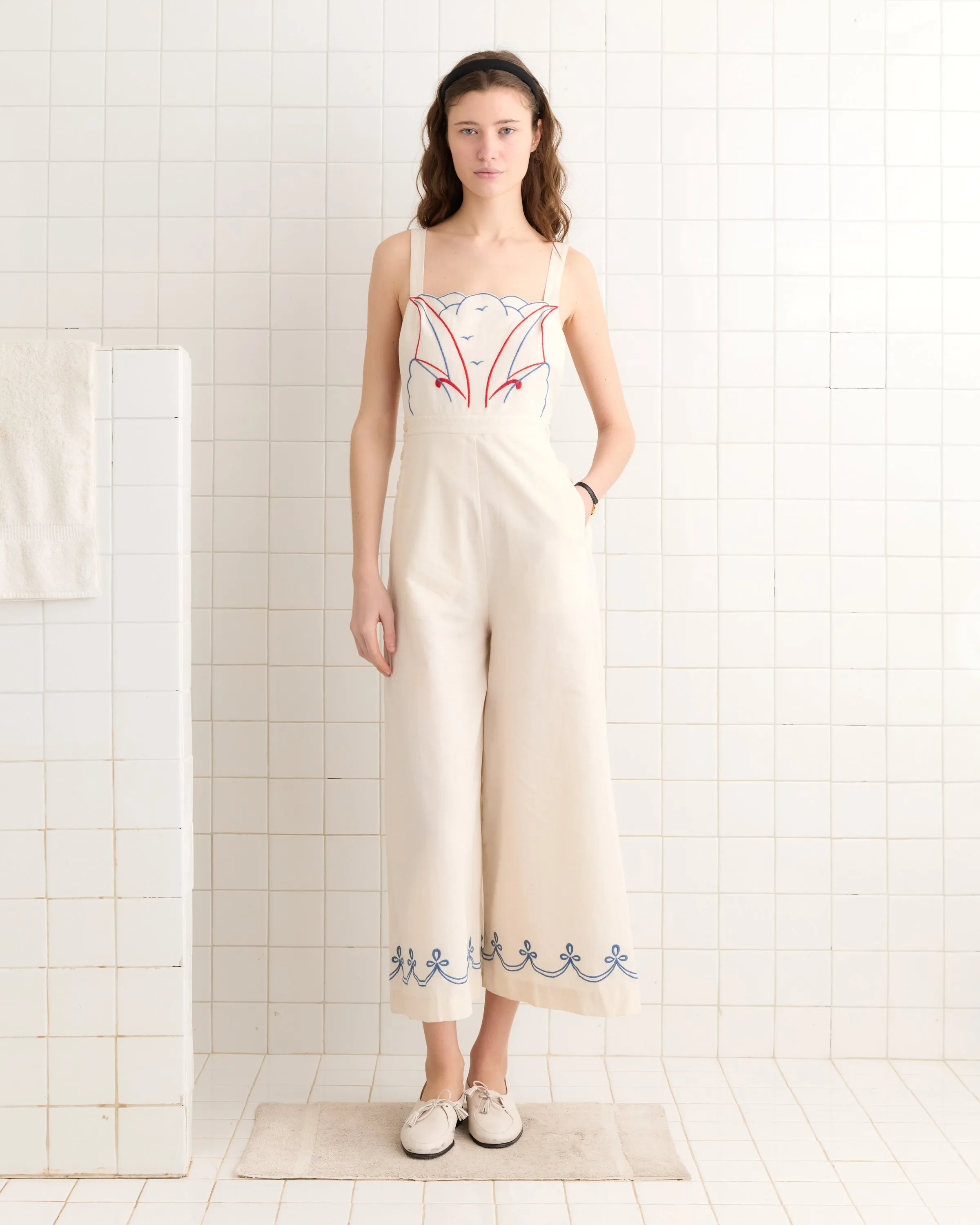Embroidered Sailboat Jumpsuit - White/Multi sold by BODE