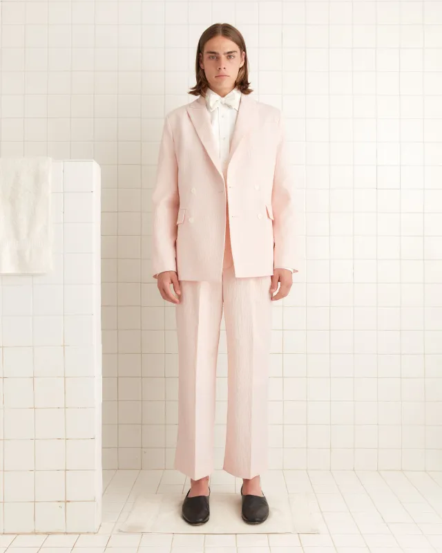 Club Stripe Double-Breasted Suit Jacket - Pink/White sold by BODE