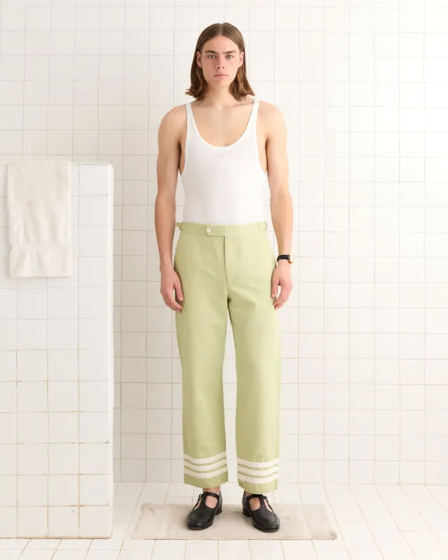 Tri-Stripe Trousers - Green/Cream sold by BODE