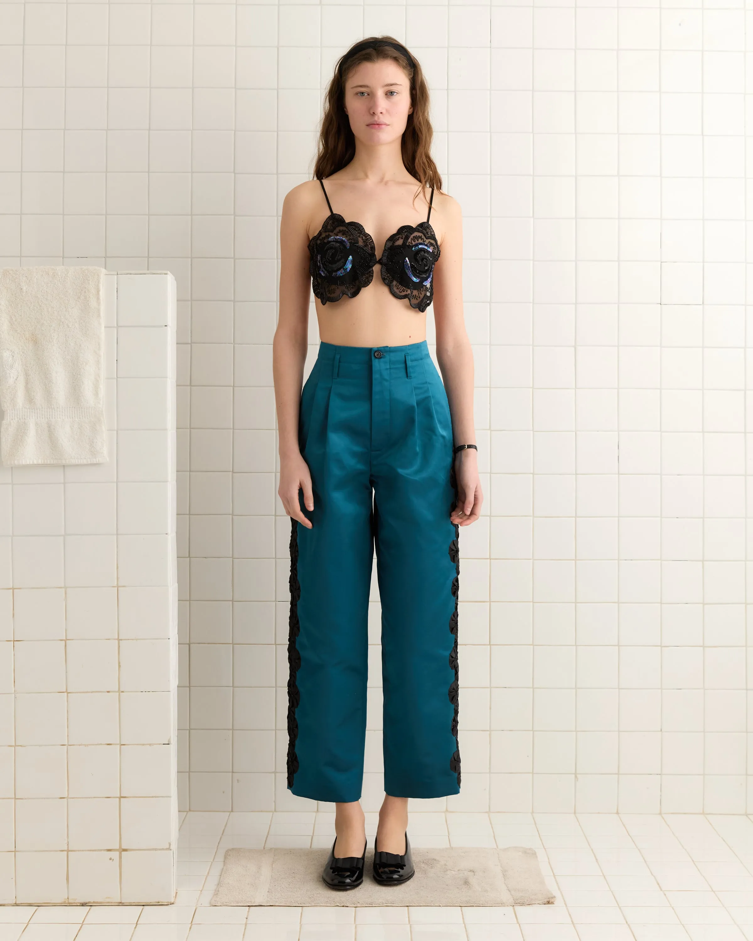 Sheen Ribbon Garland Trousers - Blue sold by BODE