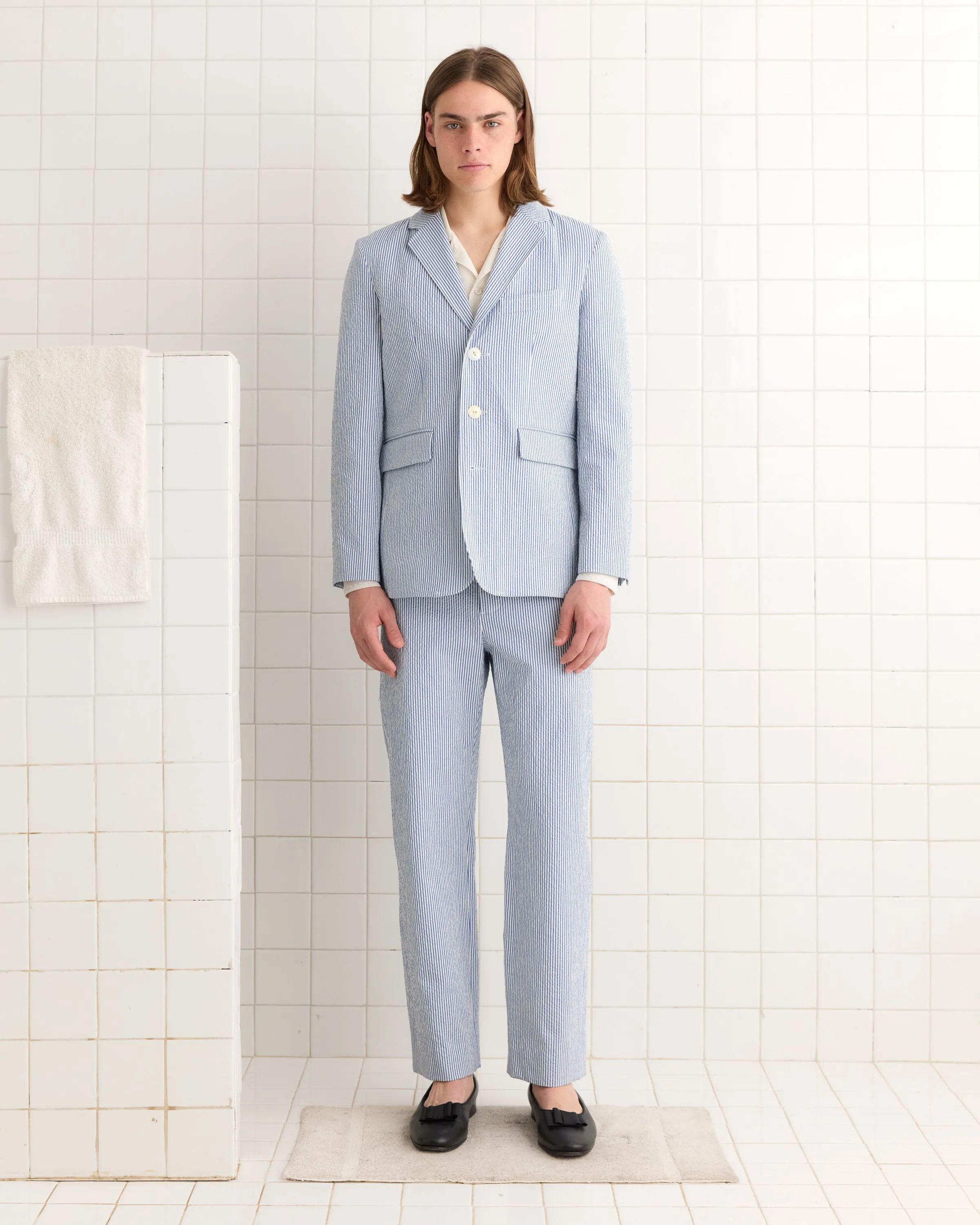 Club Stripe Single-Breasted Suit Jacket - Blue/White sold by BODE