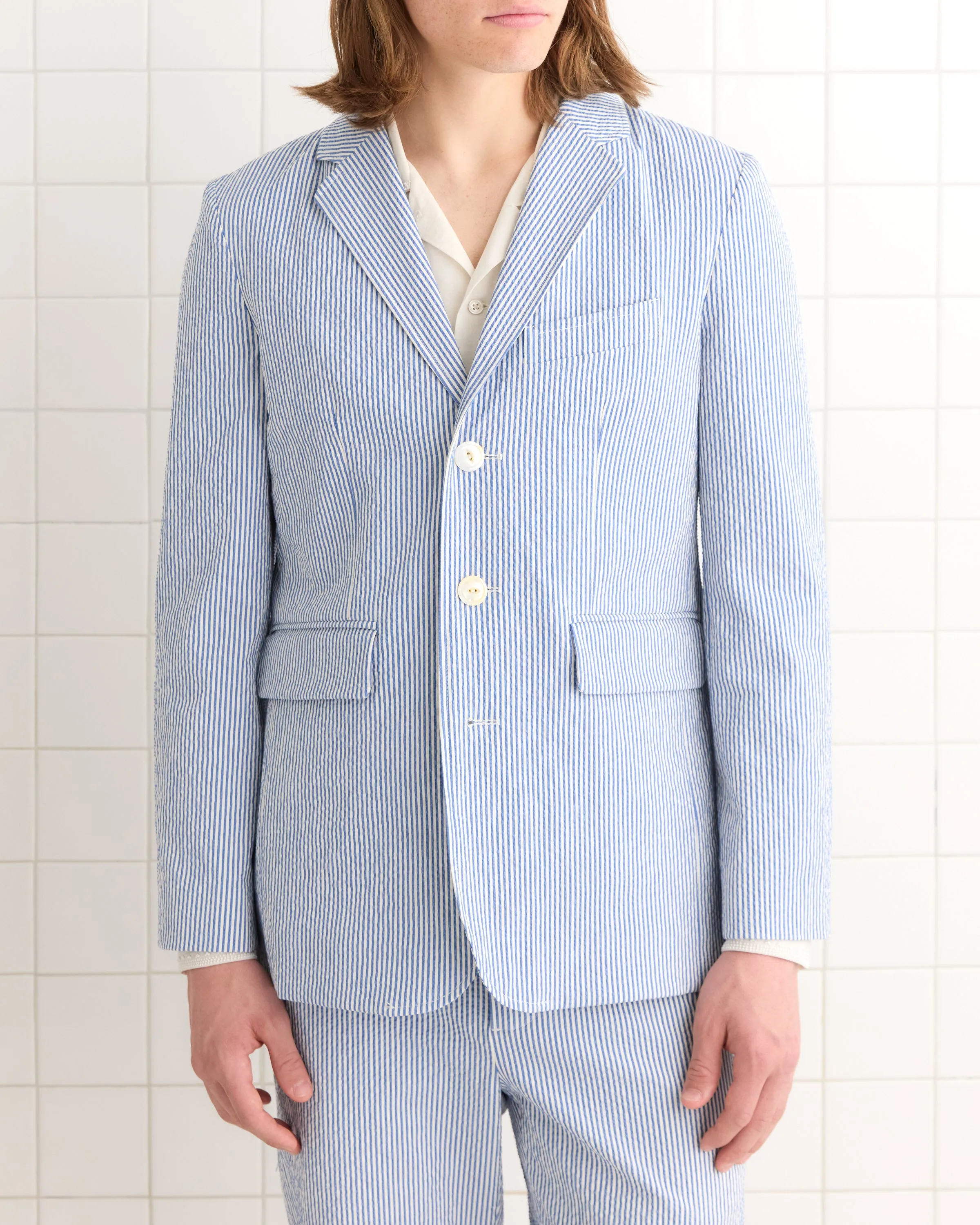 Club Stripe Single-Breasted Suit Jacket - Blue/White sold by BODE product image thumbnail 2