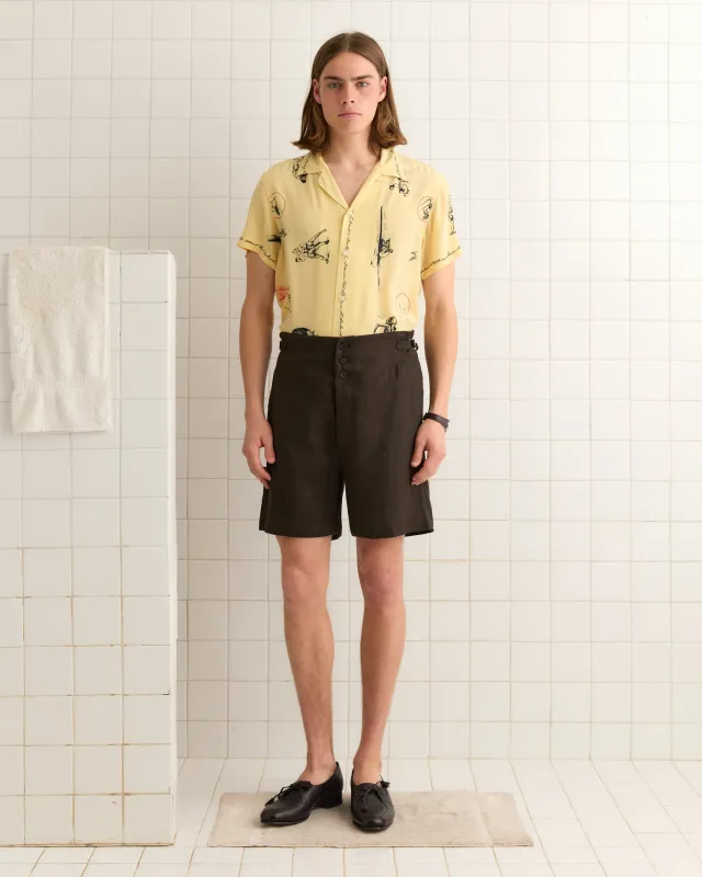 Linen Cot Shorts - Brown/Black made by BODE
