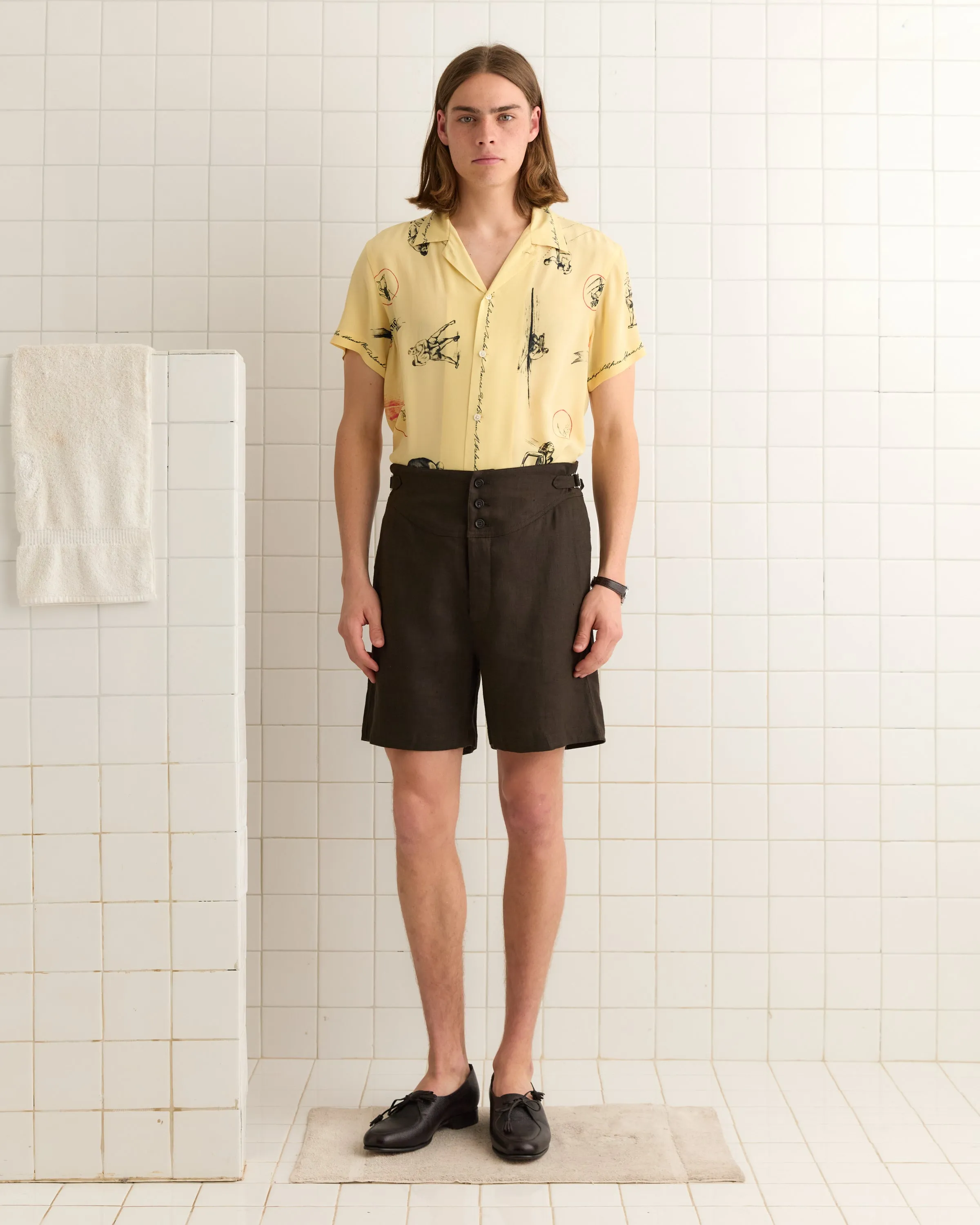 Linen Cot Shorts - Brown/Black sold by BODE