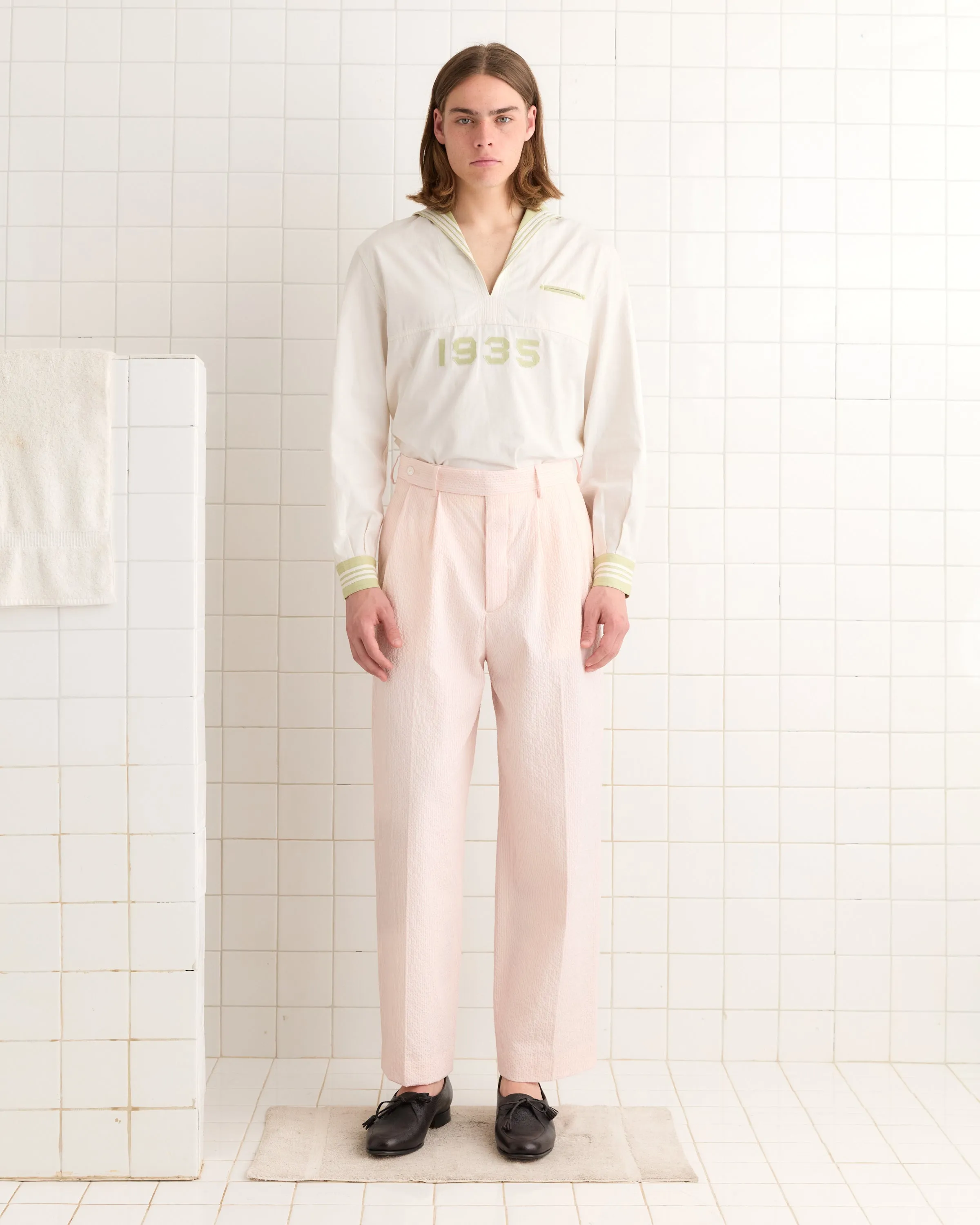 Club Stripe McNab Trousers - Pink/White sold by BODE