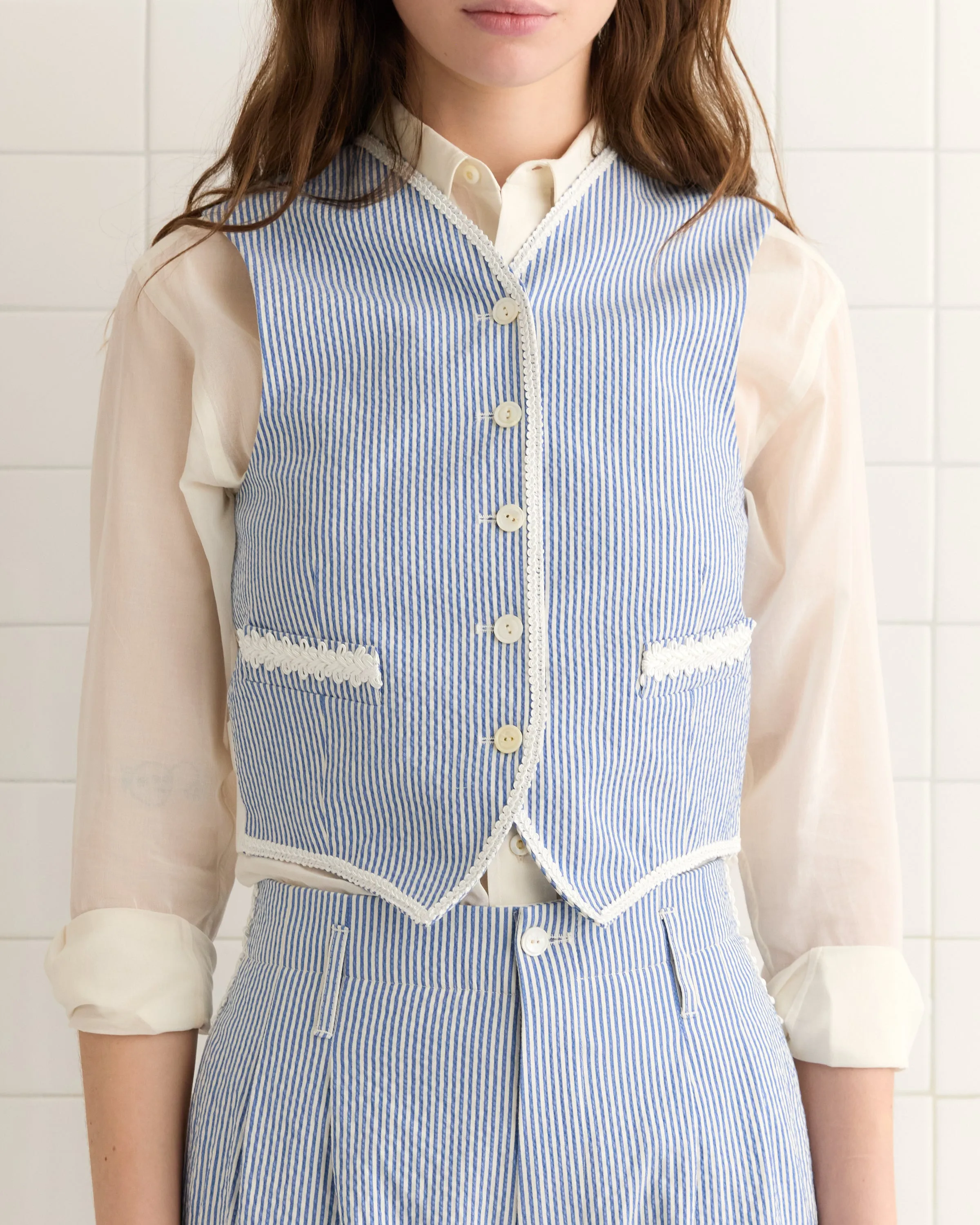 Club Stripe Waistcoat - Blue/White sold by BODE product image thumbnail 2