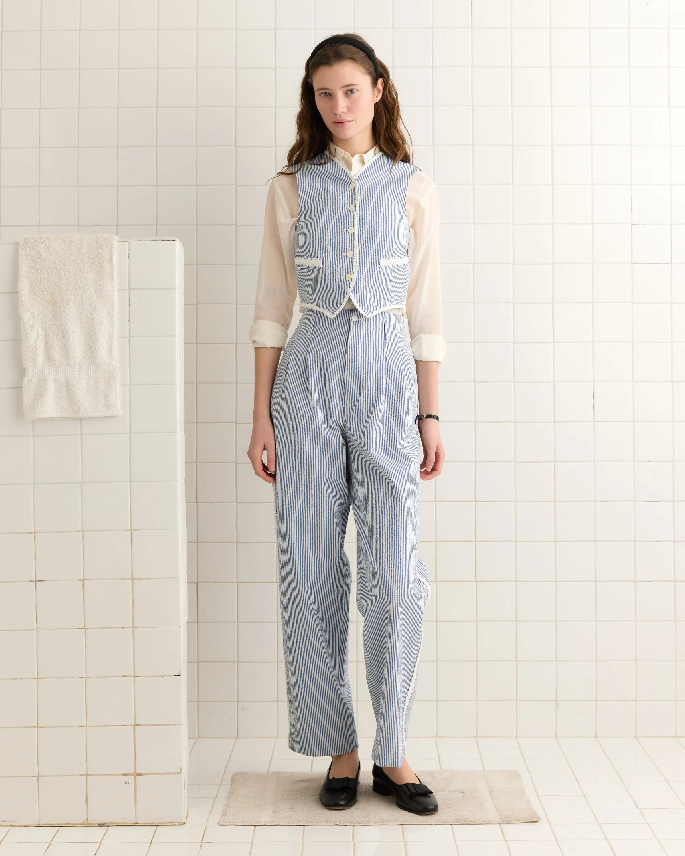 Club Stripe Waistcoat - Blue/White sold by BODE