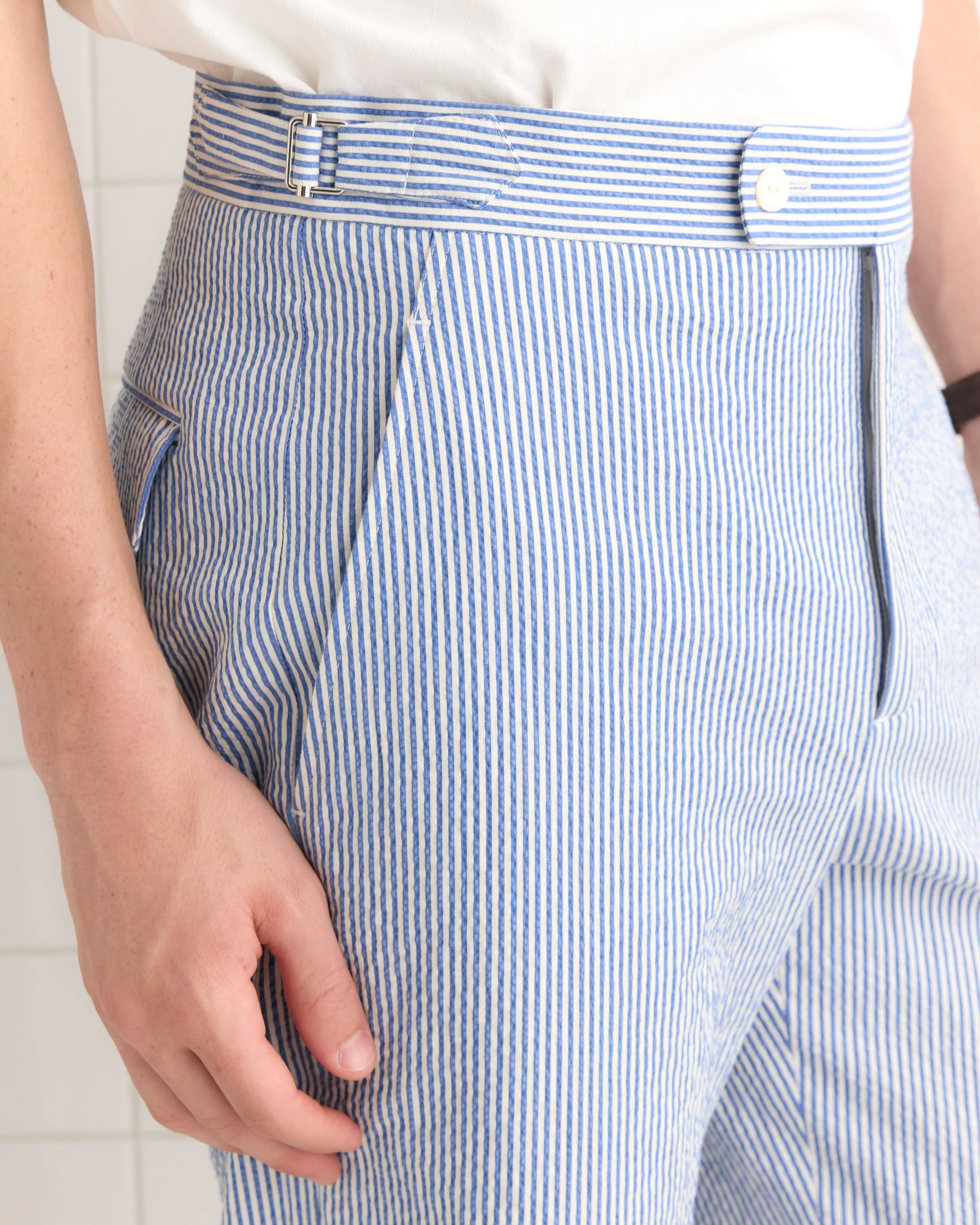 Club Stripe Side-Buckle Trousers - Blue/White sold by BODE product image thumbnail 2