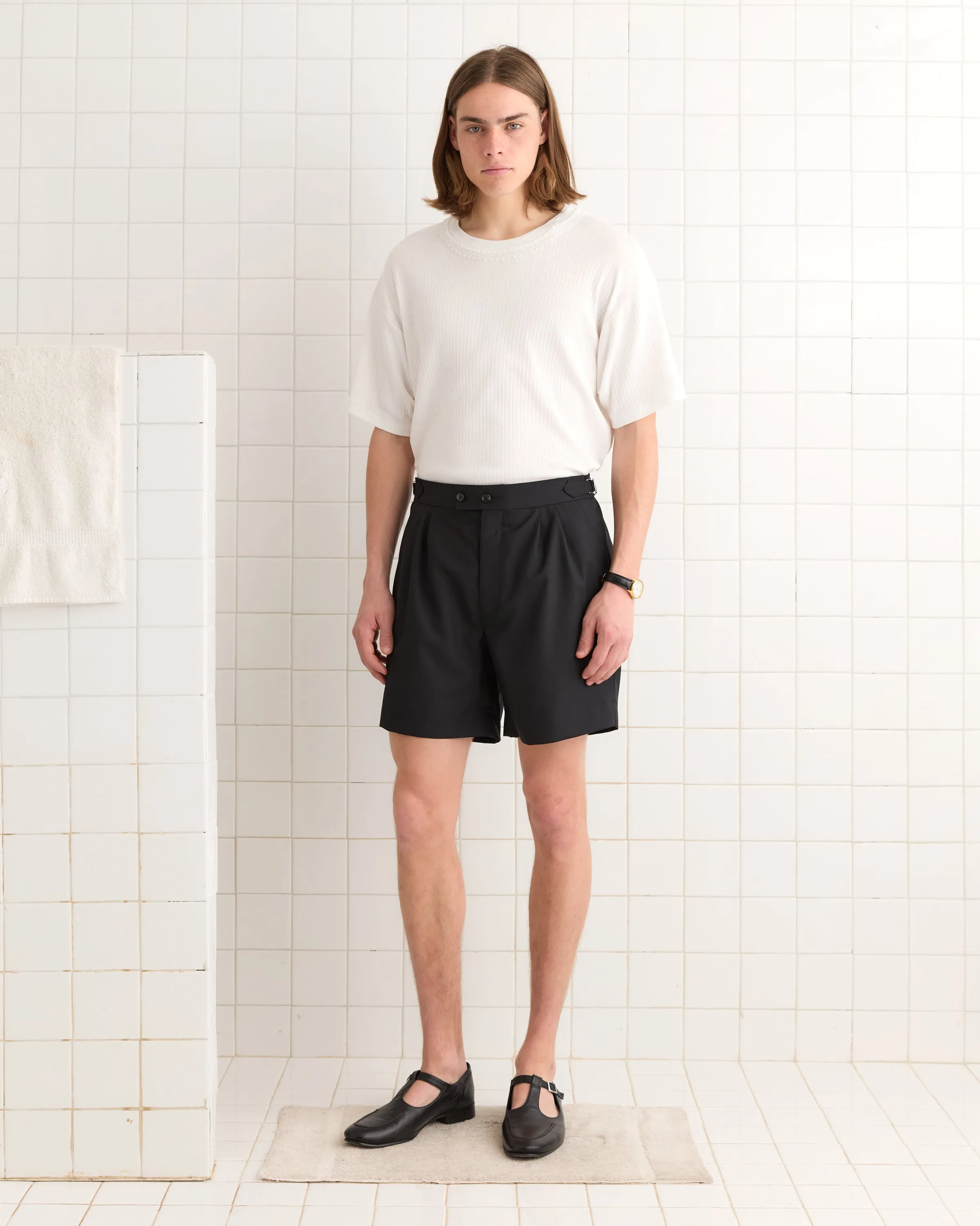 Tropical Wool Double Button Shorts sold by BODE