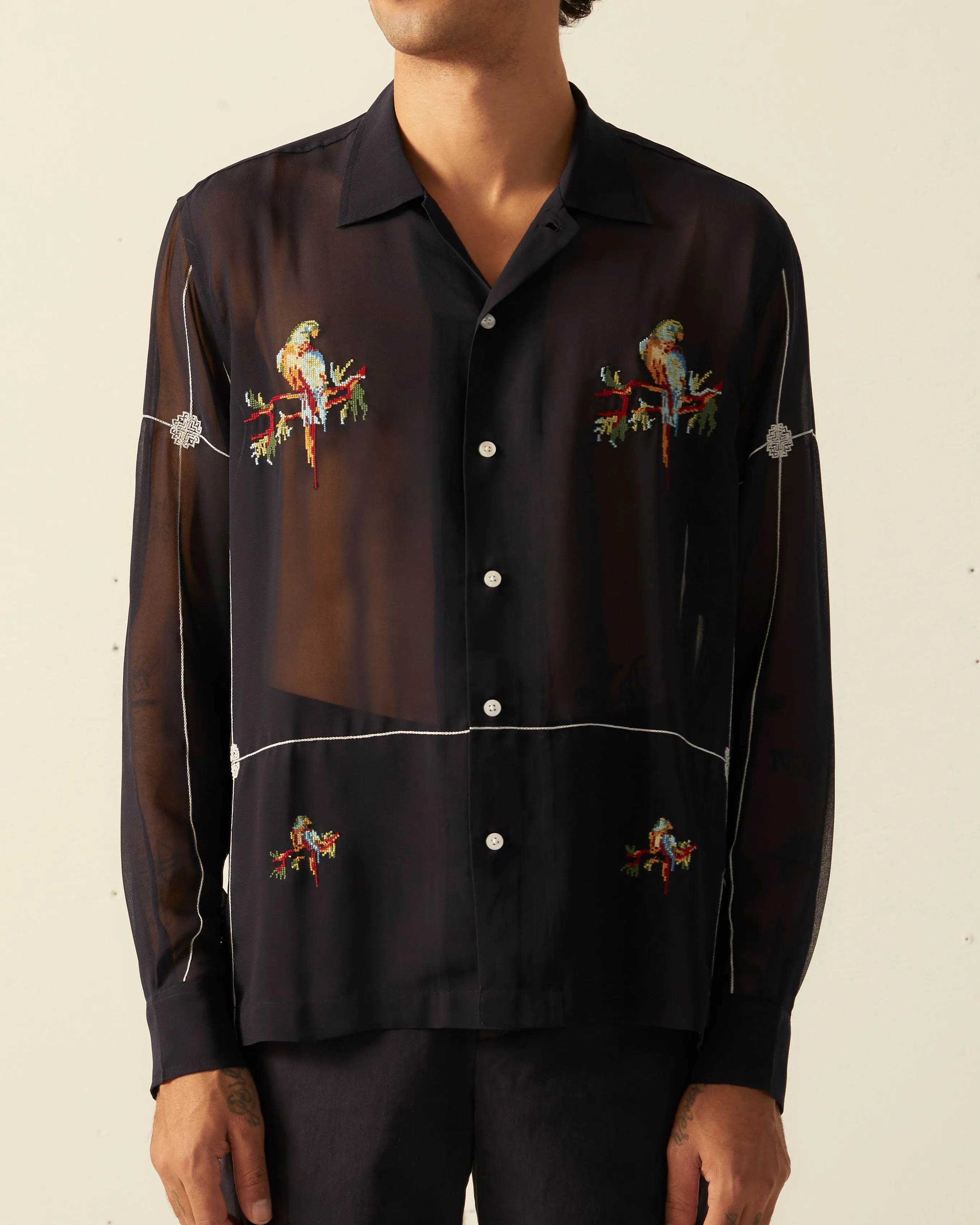 Sheer Parrot Long Sleeve Shirt sold by BODE product image thumbnail 2