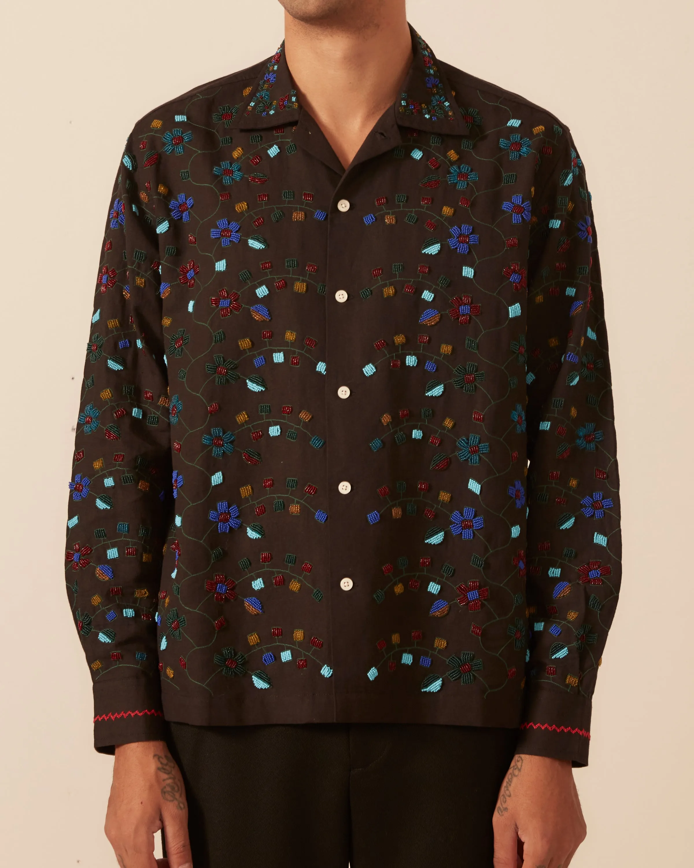 Beaded Trailing Blossom Shirt - Black sold by BODE product image thumbnail 2
