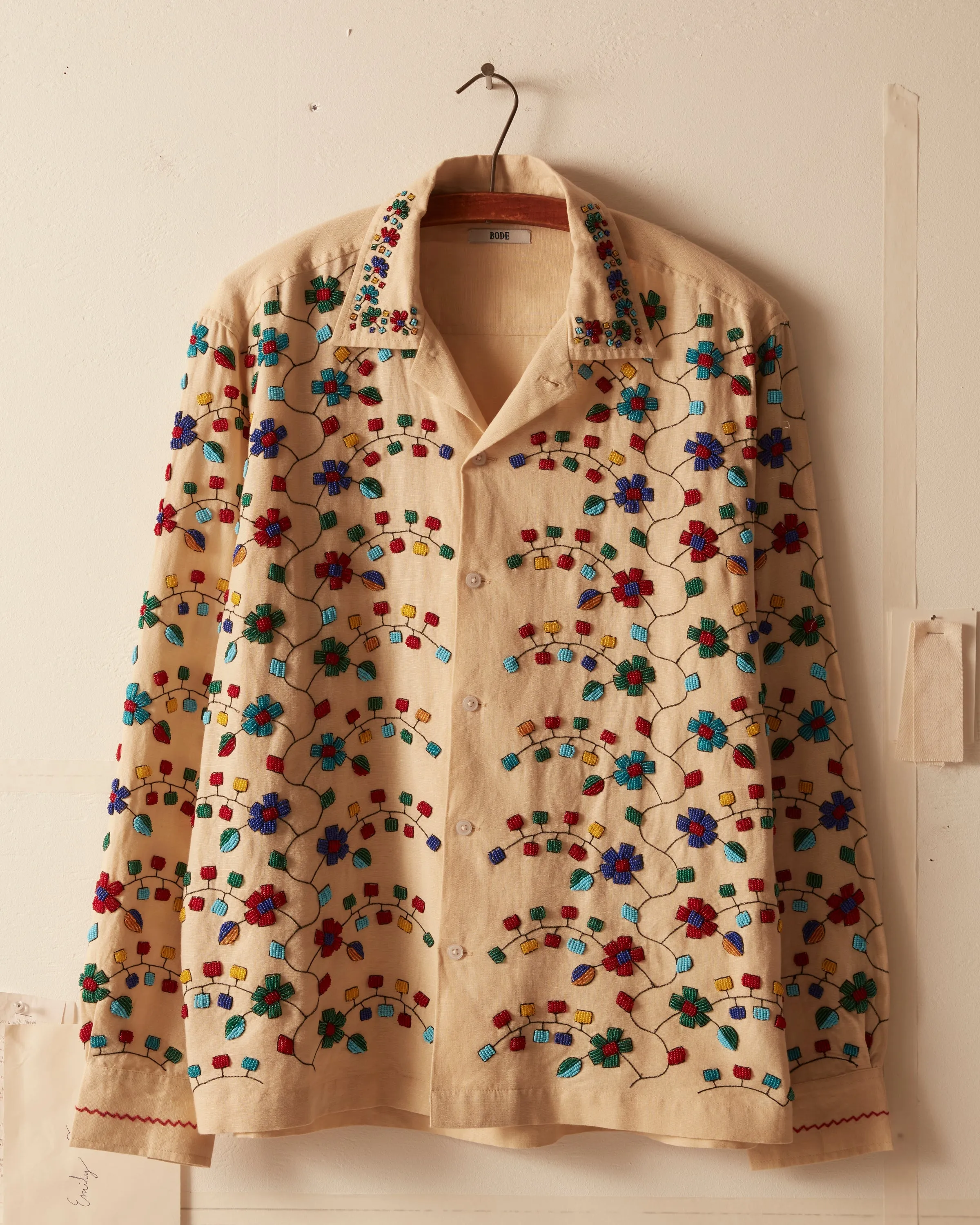 Beaded Trailing Blossom Shirt - Ecru sold by BODE