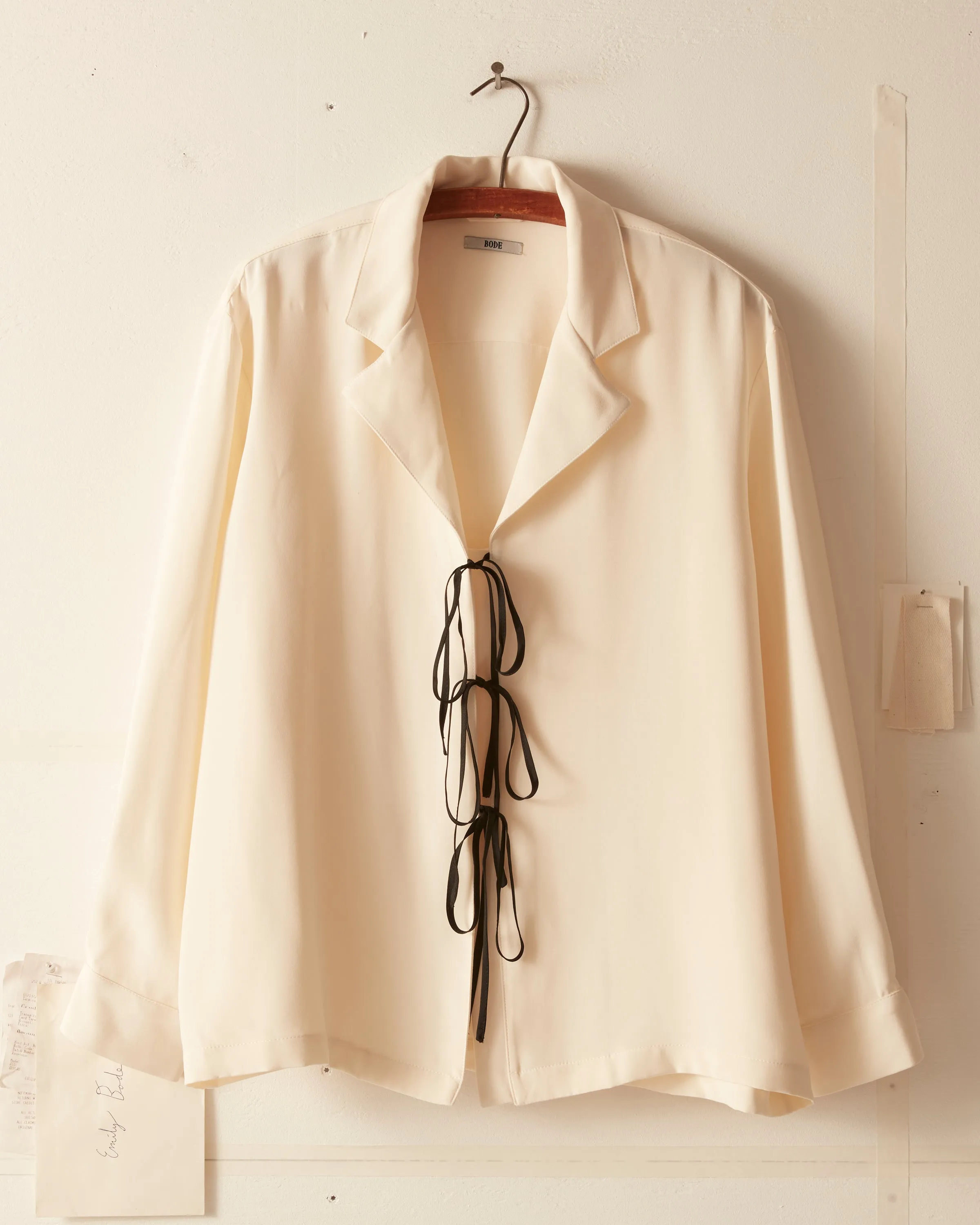 Micro Tie Long Sleeve Shirt - Cream Black sold by BODE