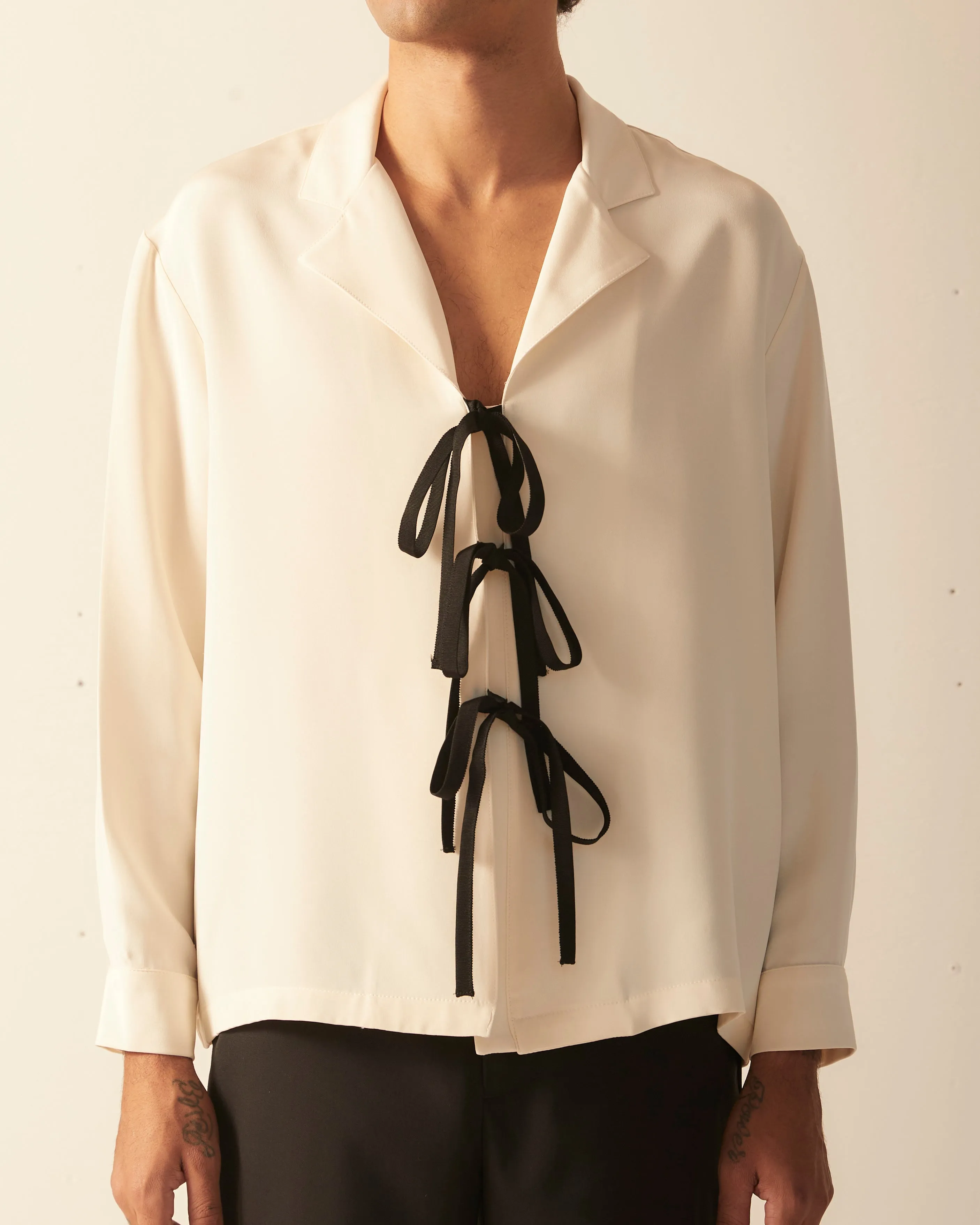 Micro Tie Long Sleeve Shirt - Cream Black sold by BODE product image thumbnail 2