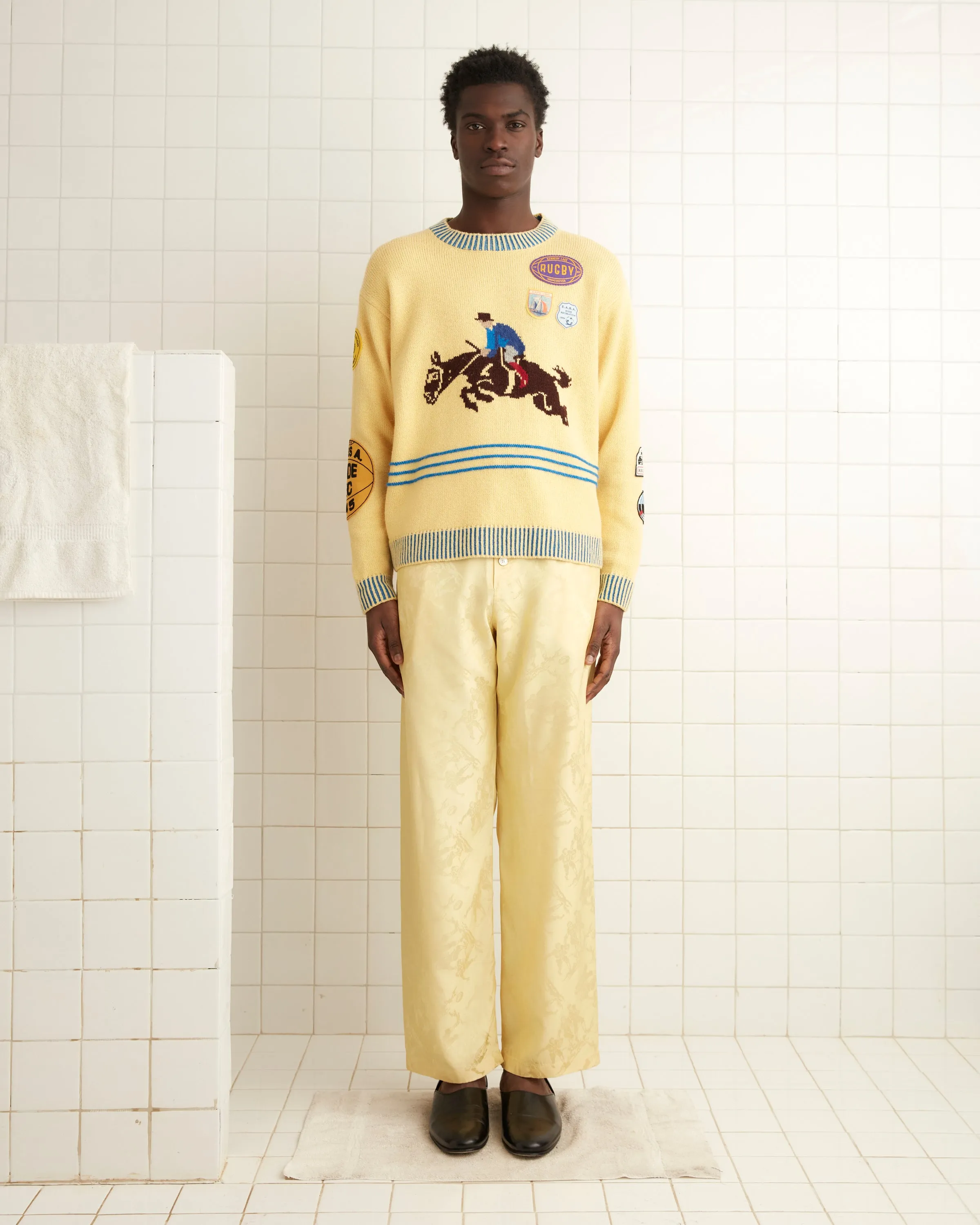 Football Jacquard Pajama Pants - Yellow sold by BODE