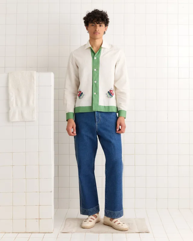 Primary Sailboat Long Sleeve Shirt - Green Cream sold by BODE