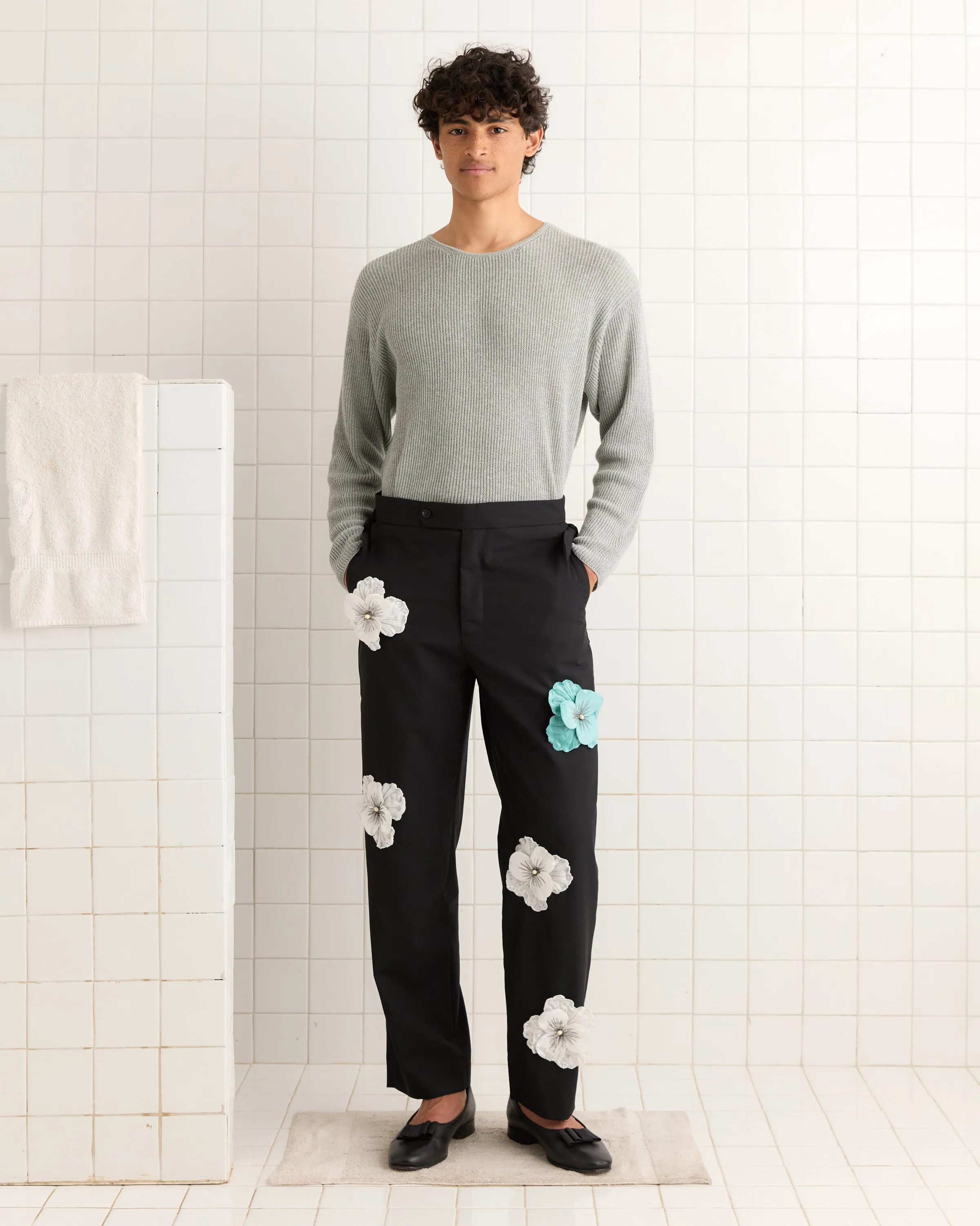 Tropical Wool Pansy Trousers sold by BODE