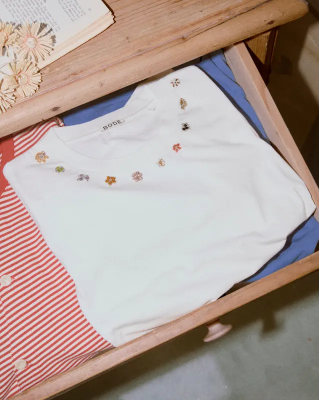 Beaded Floral Necklace Tee sold by BODE