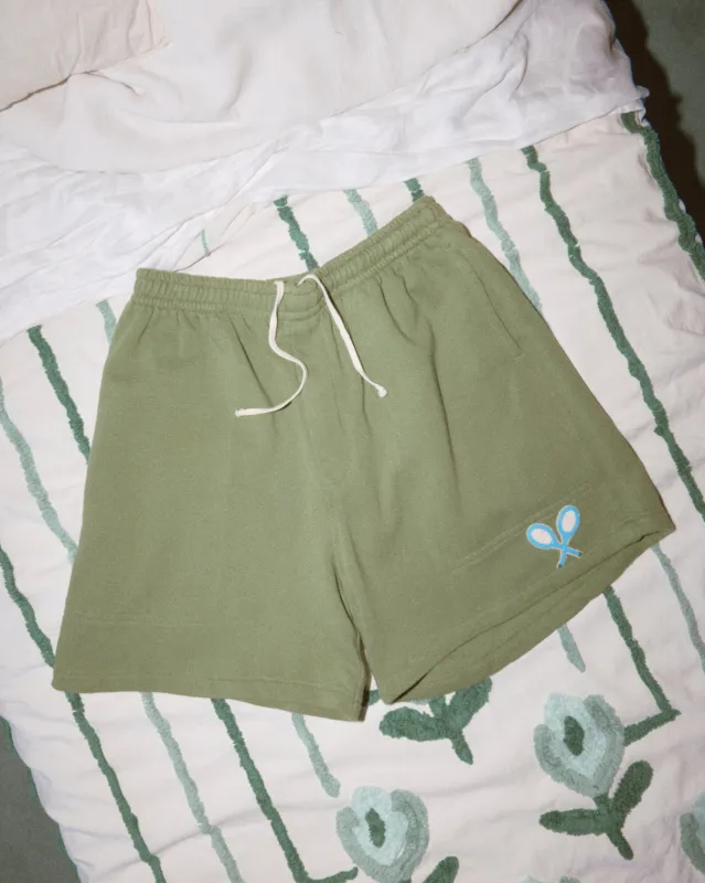Beaded Racquet Patch Shorts made by BODE