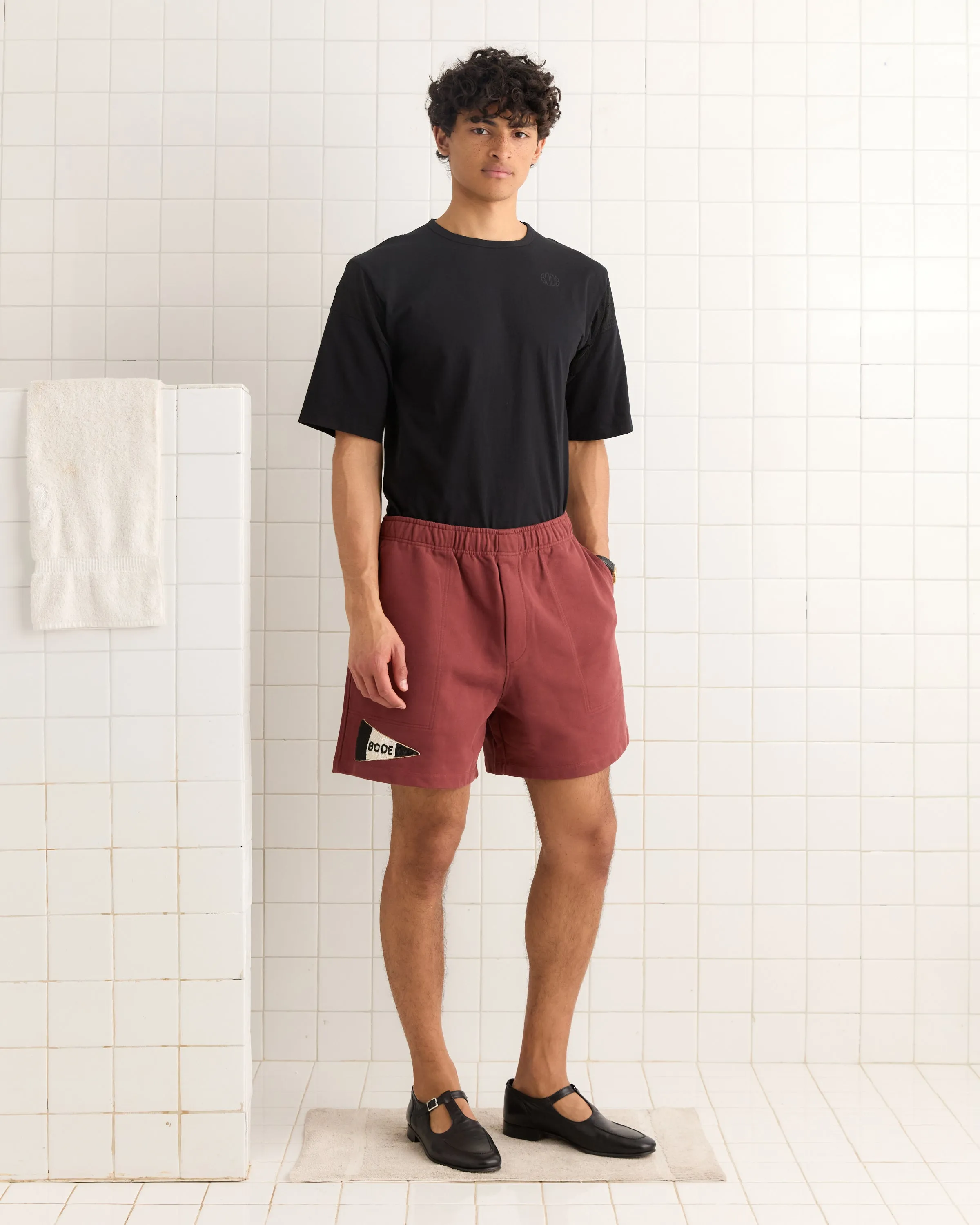 Burgundy Pennant Shorts sold by BODE