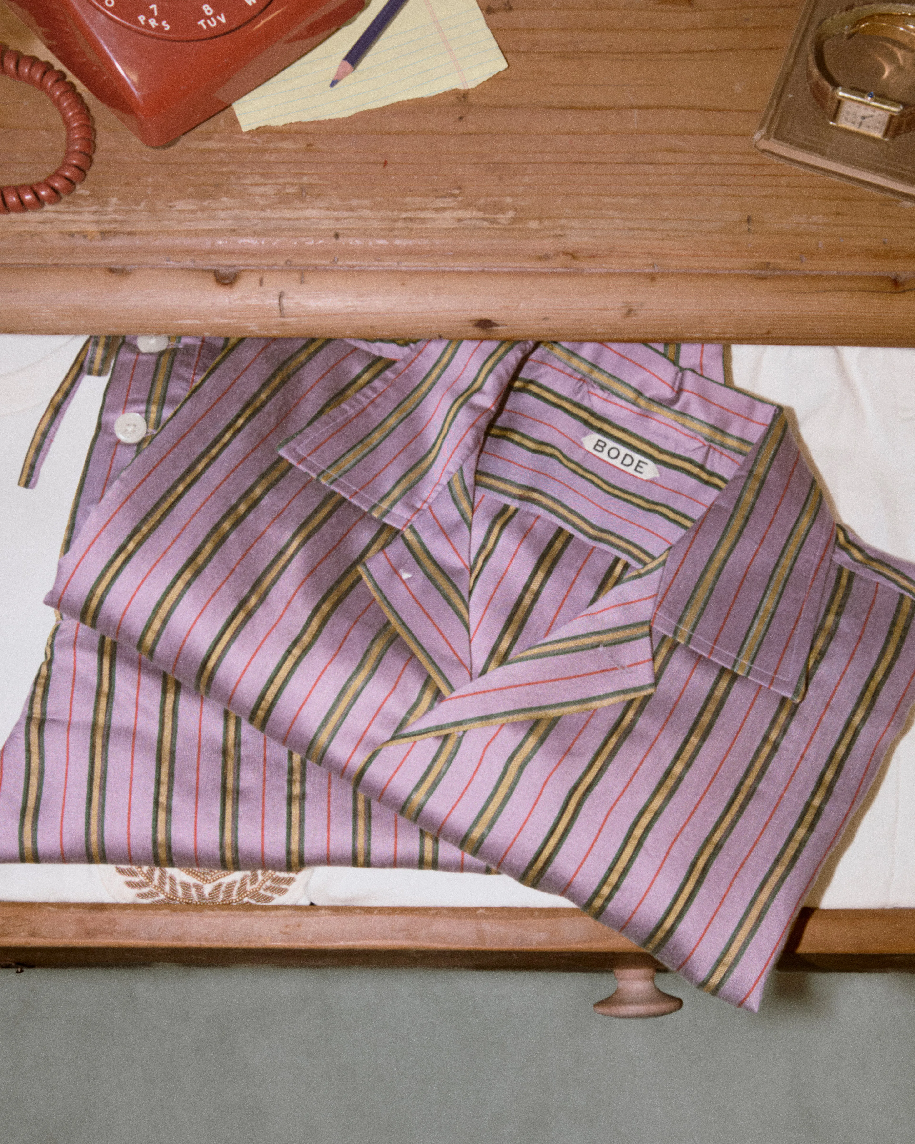 Alumni Stripe Long Sleeve Shirt - Purple sold by BODE