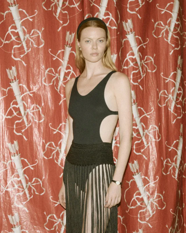 Crochet Fringe Skirt - Black made by BODE