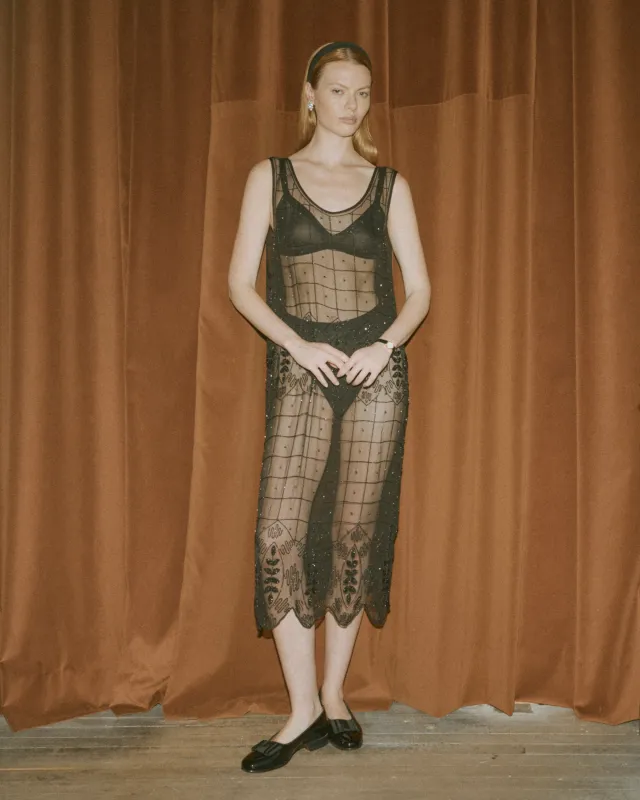 Beaded Grid Vine Dress - Black sold by BODE