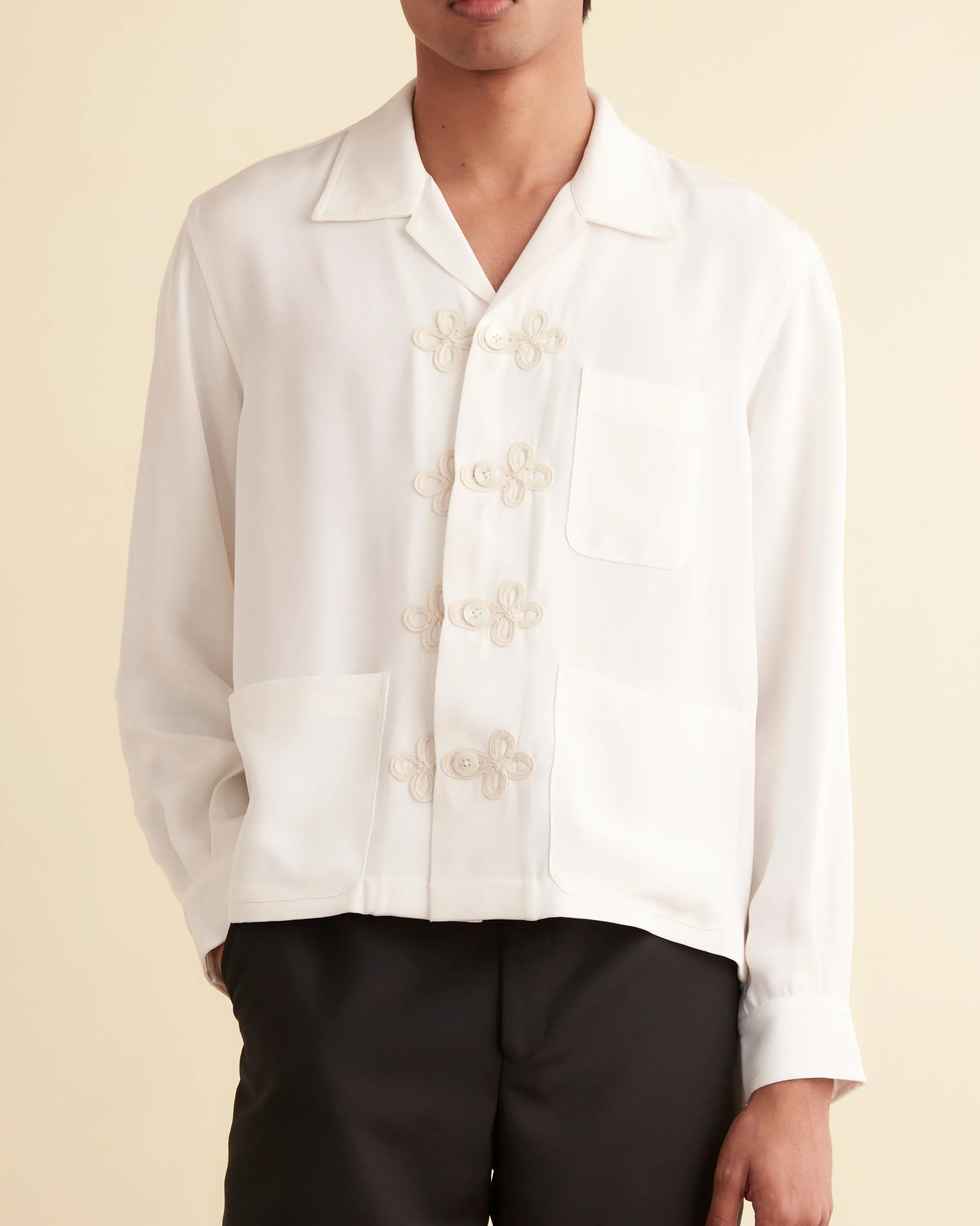 Trillium Long Sleeve Shirt - White sold by BODE product image thumbnail 3