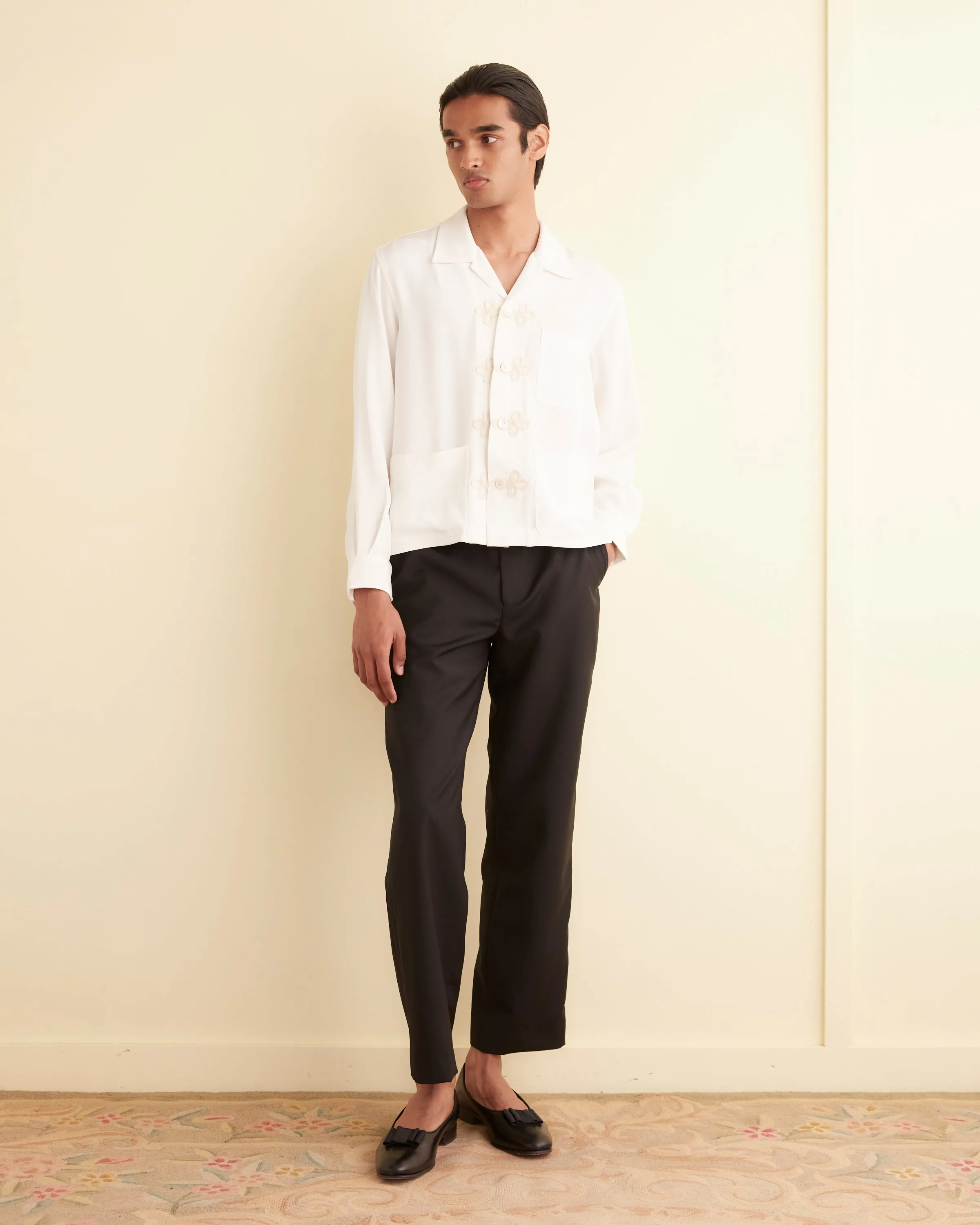 Trillium Long Sleeve Shirt - White sold by BODE