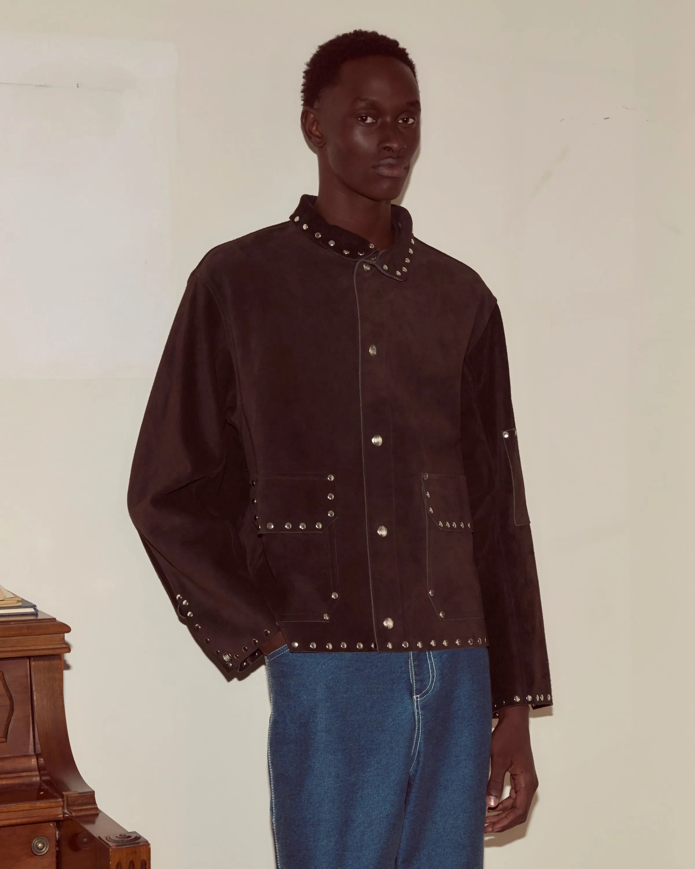 Studded Welding Jacket - Brown sold by BODE