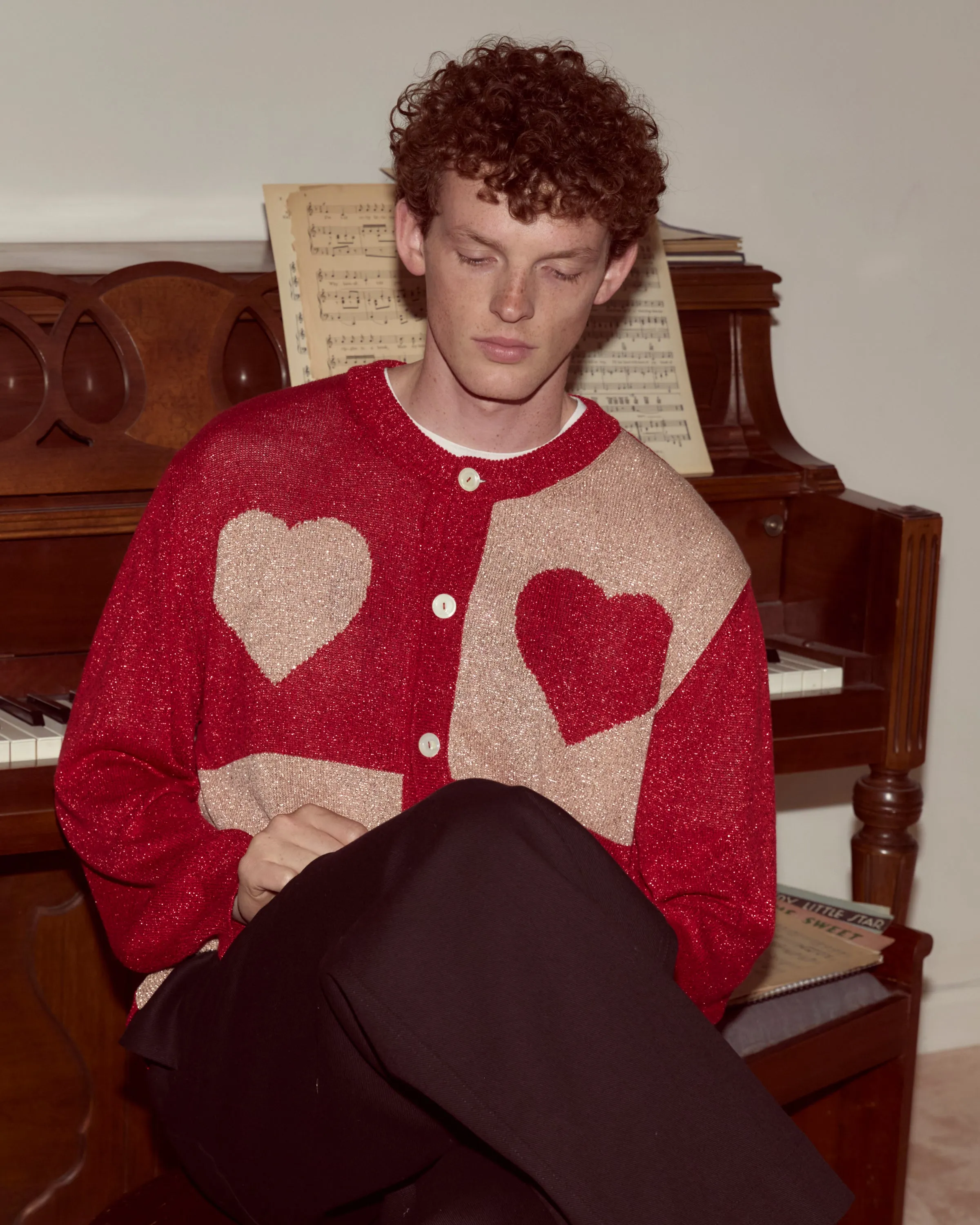 Lamé Hearts Cardigan sold by BODE